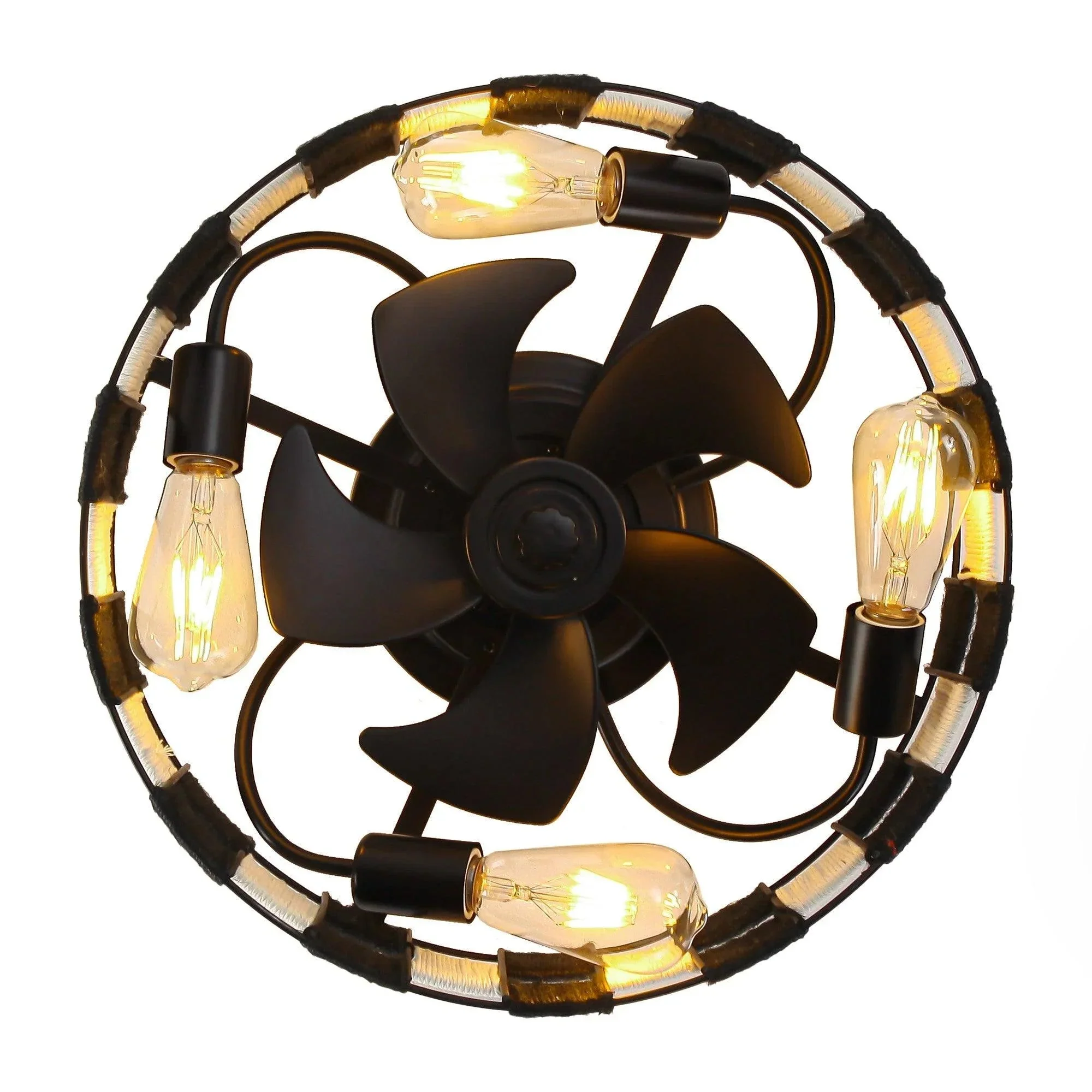 18 Inch Black Industrial Flush Mount Ceiling Fan with Light APP and Remote Control - Image 12