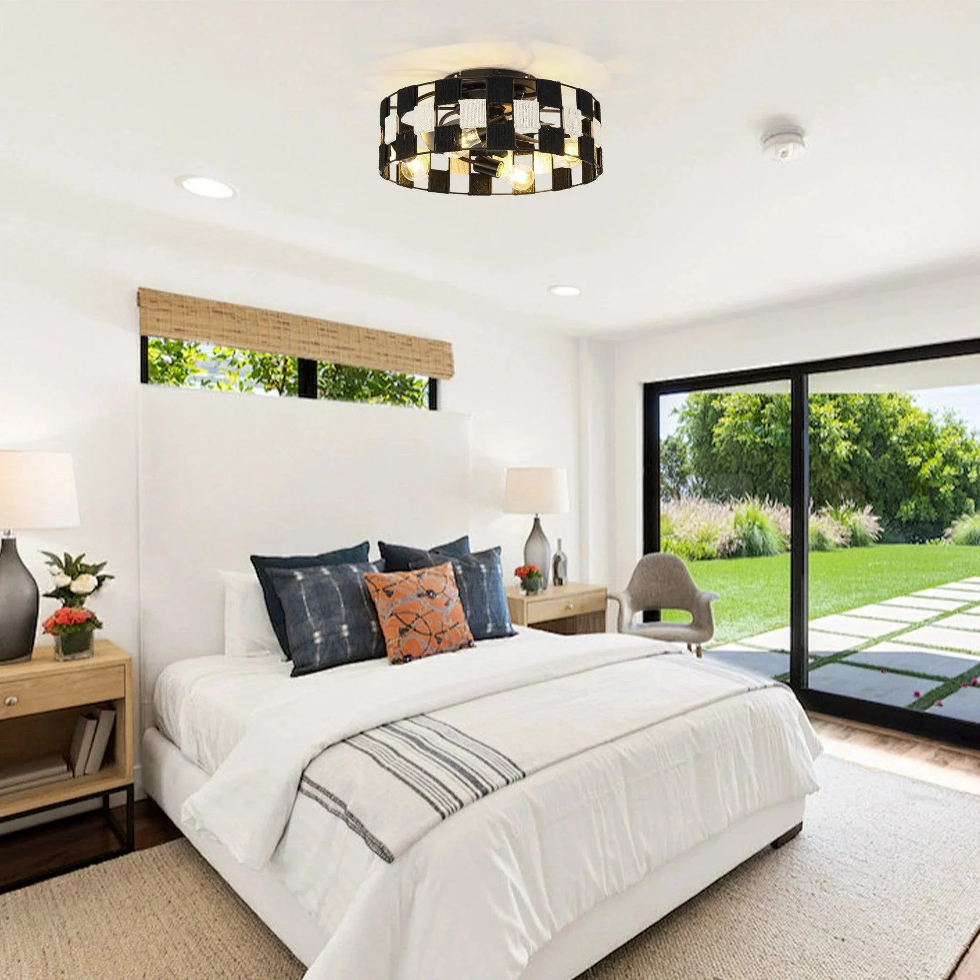 18 Inch Black Industrial Flush Mount Ceiling Fan with Light APP and Remote Control - Image 2