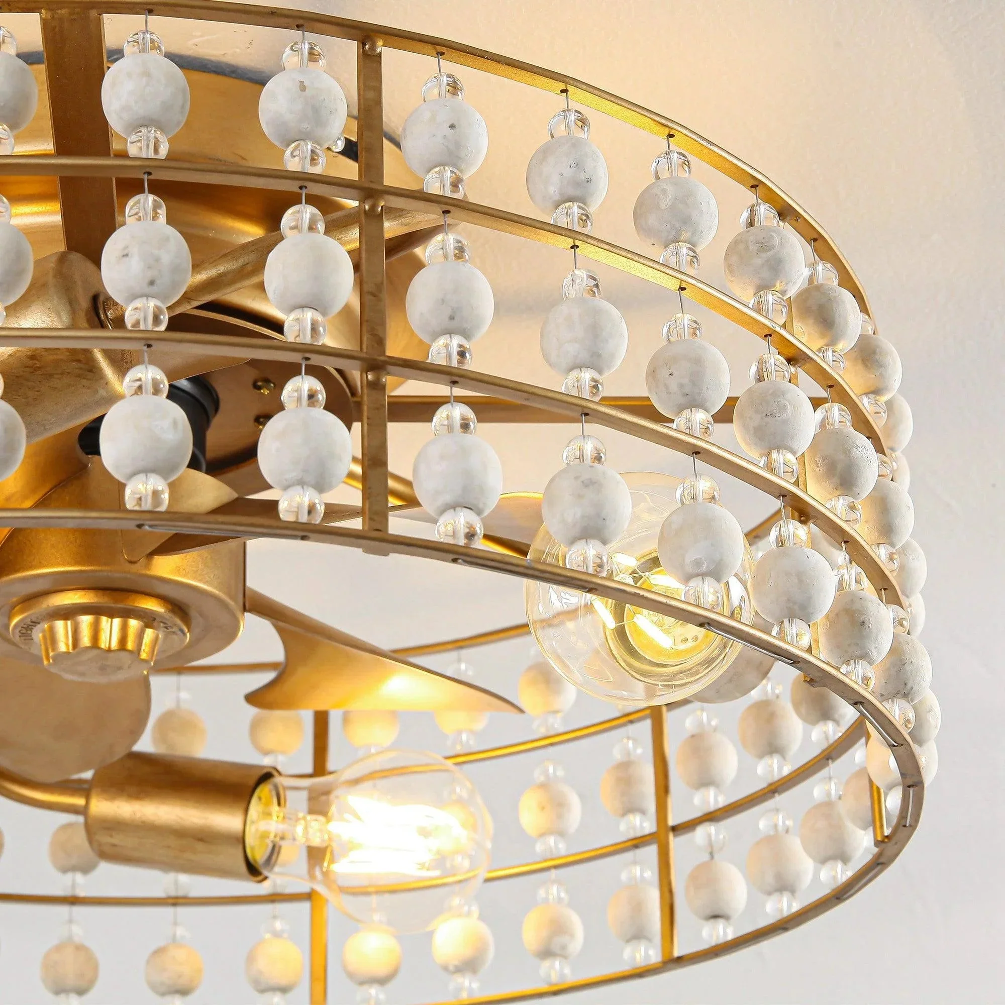18 Inch Golden Farmhouse Wooden Beads Flush Mount Ceiling Fan with APP and Remote Control - Image 11