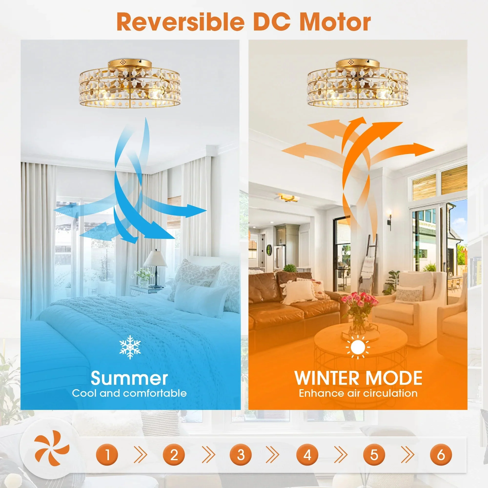 18 Inch Golden Farmhouse Wooden Beads Flush Mount Ceiling Fan with APP and Remote Control - Image 4