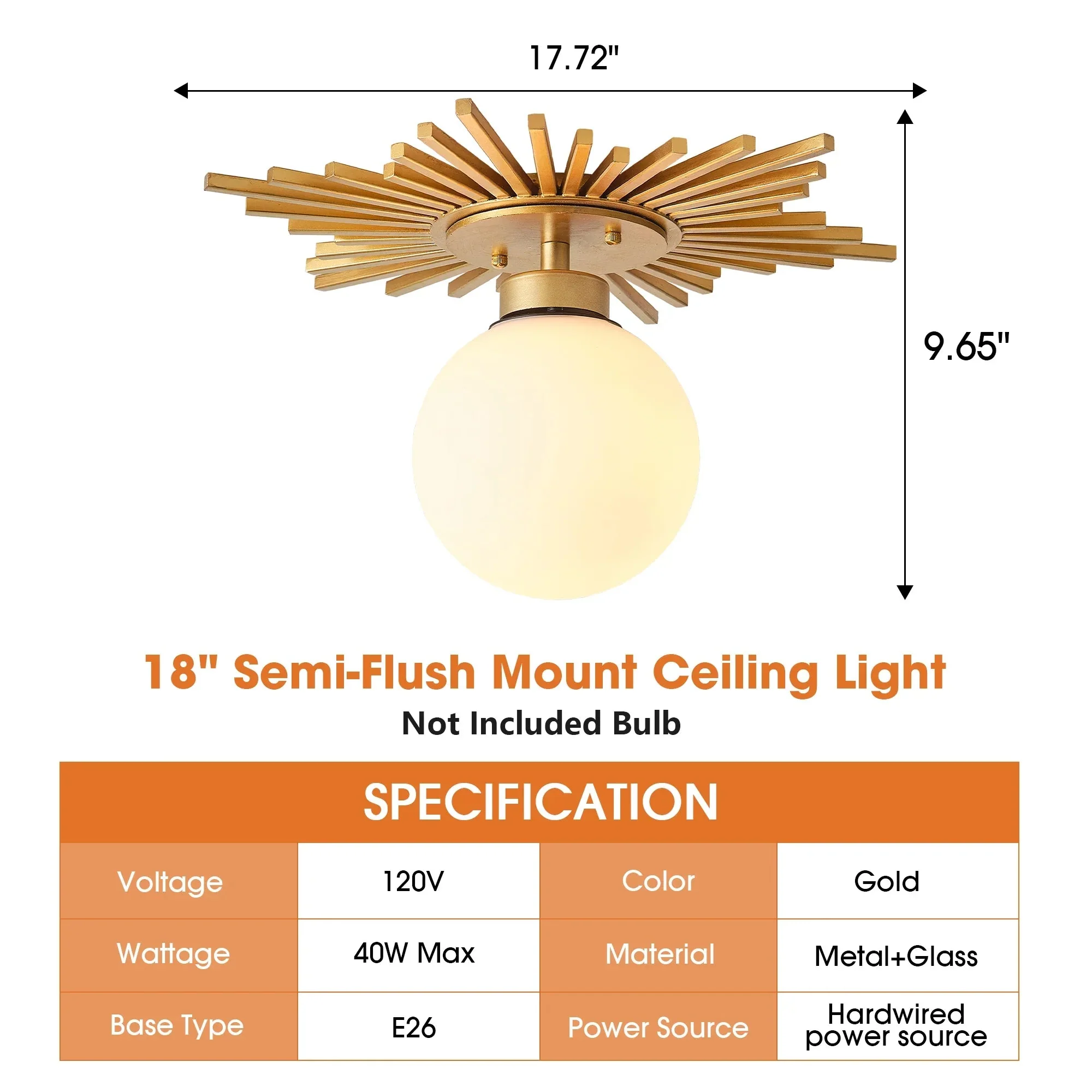 18 Inch Iris 1-Light Golden Semi-Flush Mount Ceiling Light - Image 7