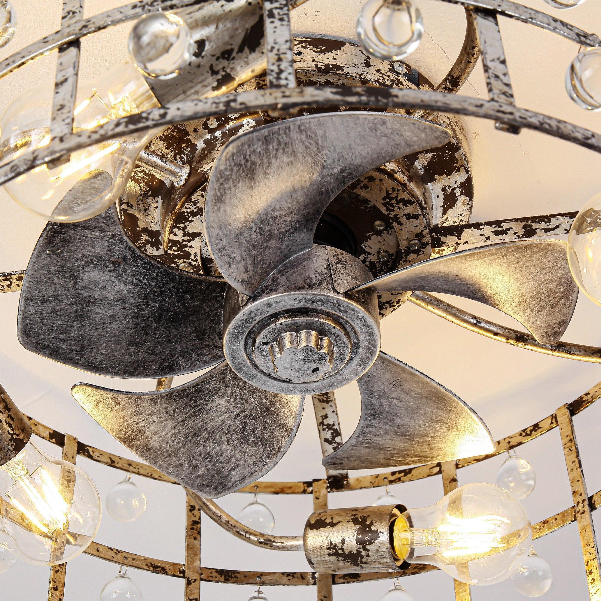 18 Inch Retro Silver Crystal Flush Mount Ceiling Fan with APP Remote Control and Lighting - Image 15