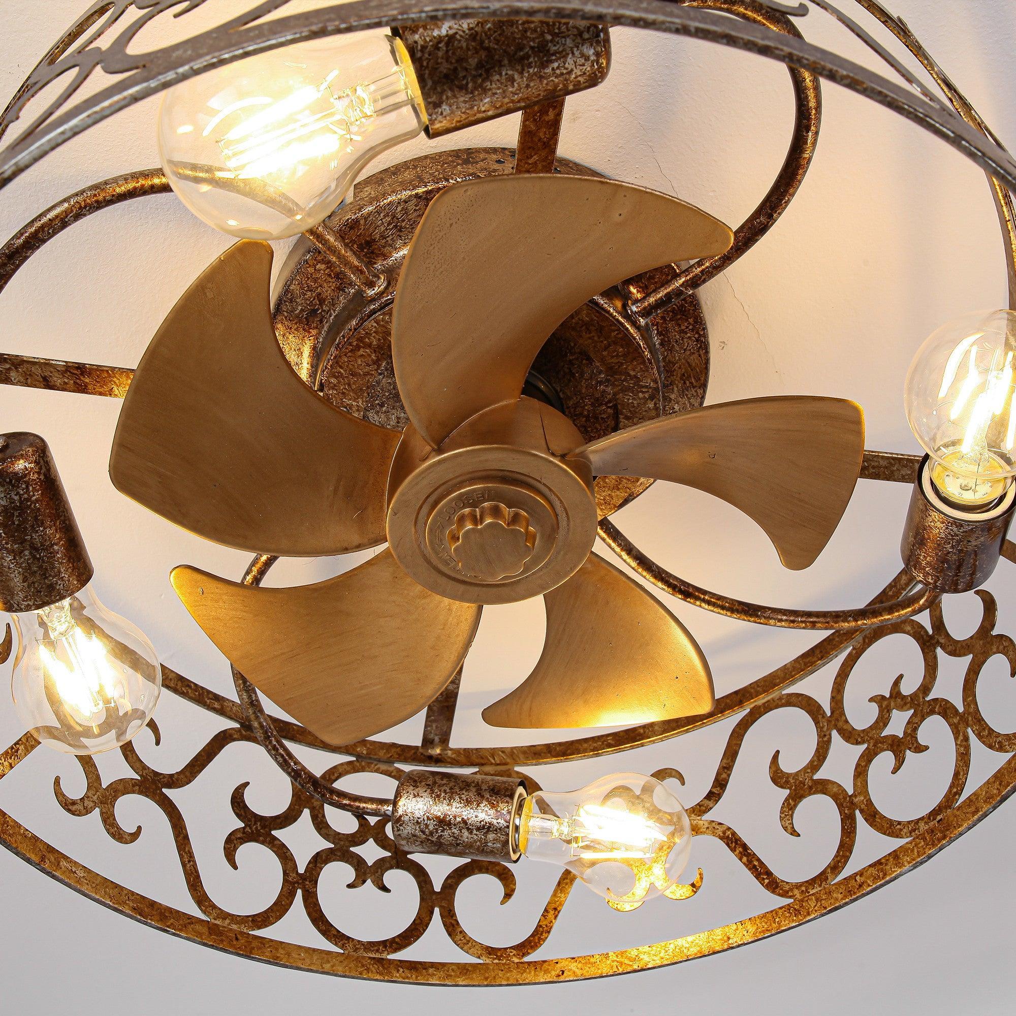 18 Inch Vintage Distressed Golden Industrial Flush Mount Ceiling Fan with Light APP and Remote Control - Image 13