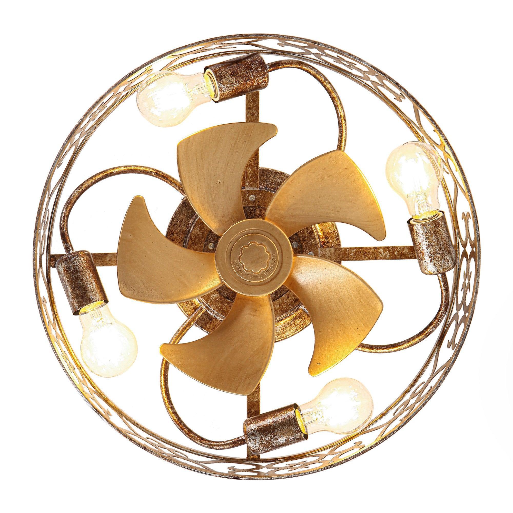 18 Inch Vintage Distressed Golden Industrial Flush Mount Ceiling Fan with Light APP and Remote Control - Image 14