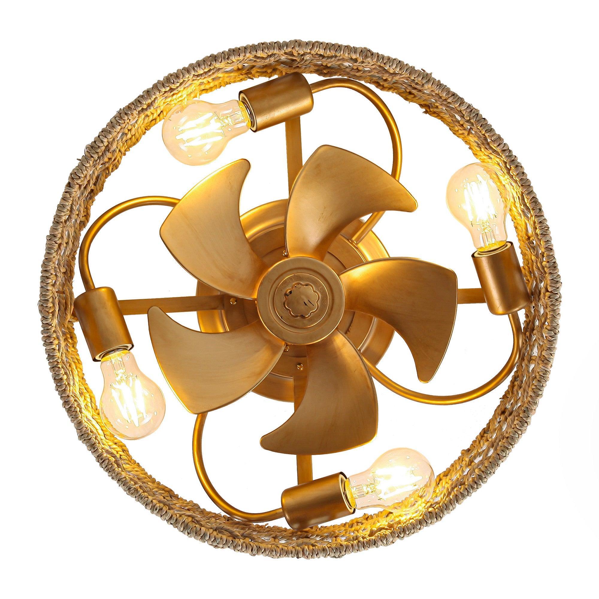 18 Inch Vintage Gold Farmhouse Rattan Flush Mount Ceiling Fan with Light APP and Remote Control - Image 12