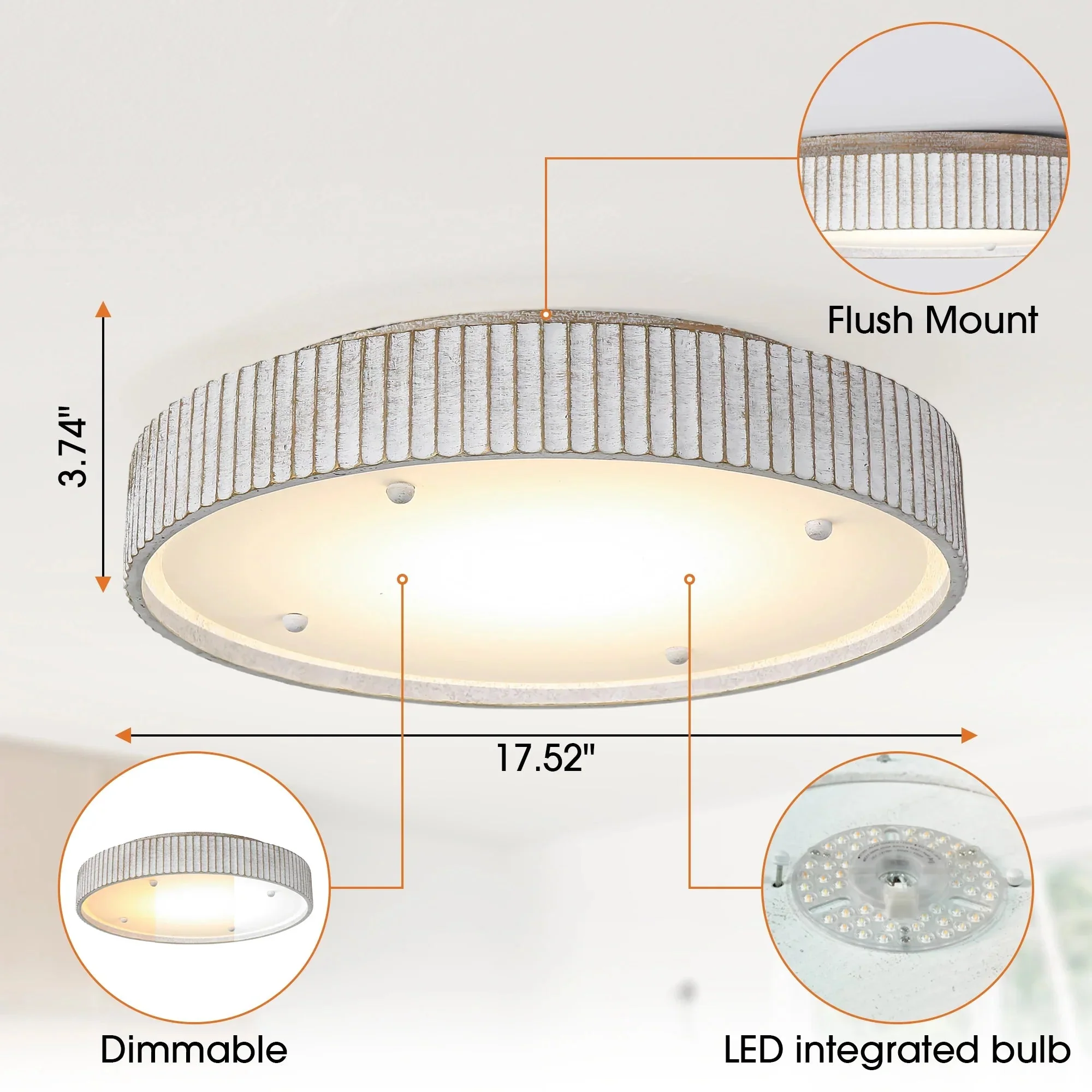 18 Inch White Modern Flush Mount LED Light - Image 7