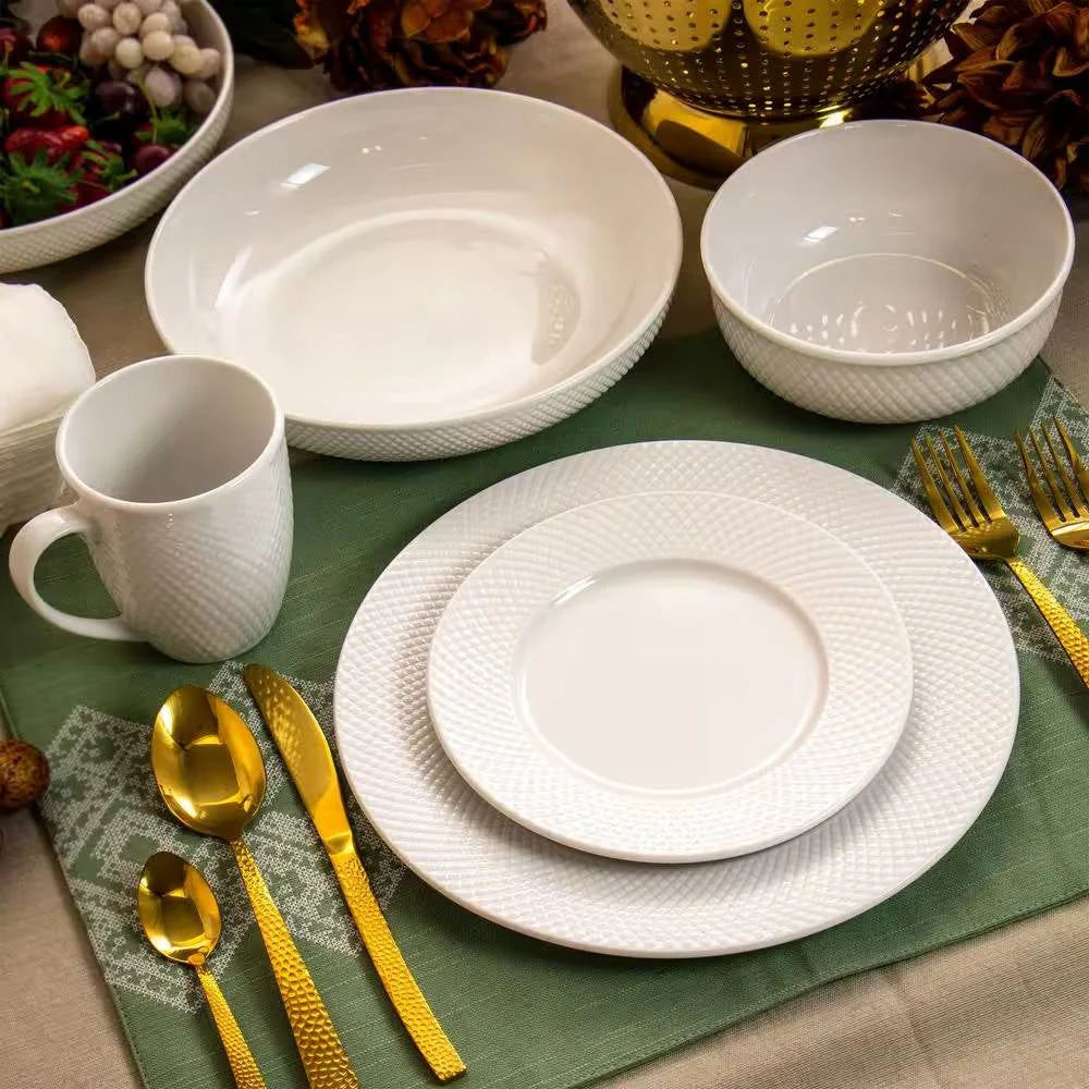 18-Piece White Porcelain Dinnerware Set with Plates Bowls Mugs - Service for 4 - Image 4