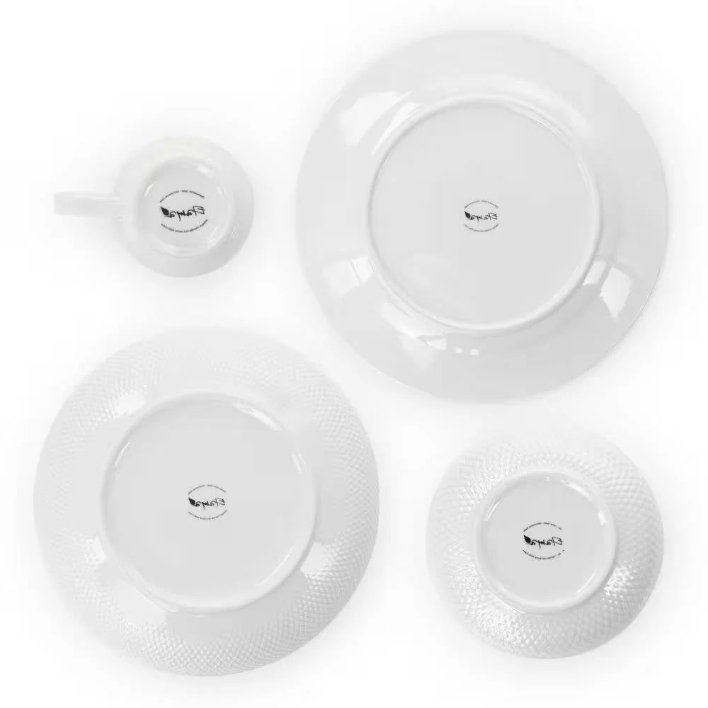 18-Piece White Porcelain Dinnerware Set with Plates Bowls Mugs - Service for 4 - Image 5