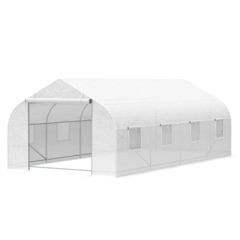 19.5 Ft x 9.8 Ft Outdoor Greenhouse w/ White PE Cover and Heavy Duty Steel Frame - Image 2