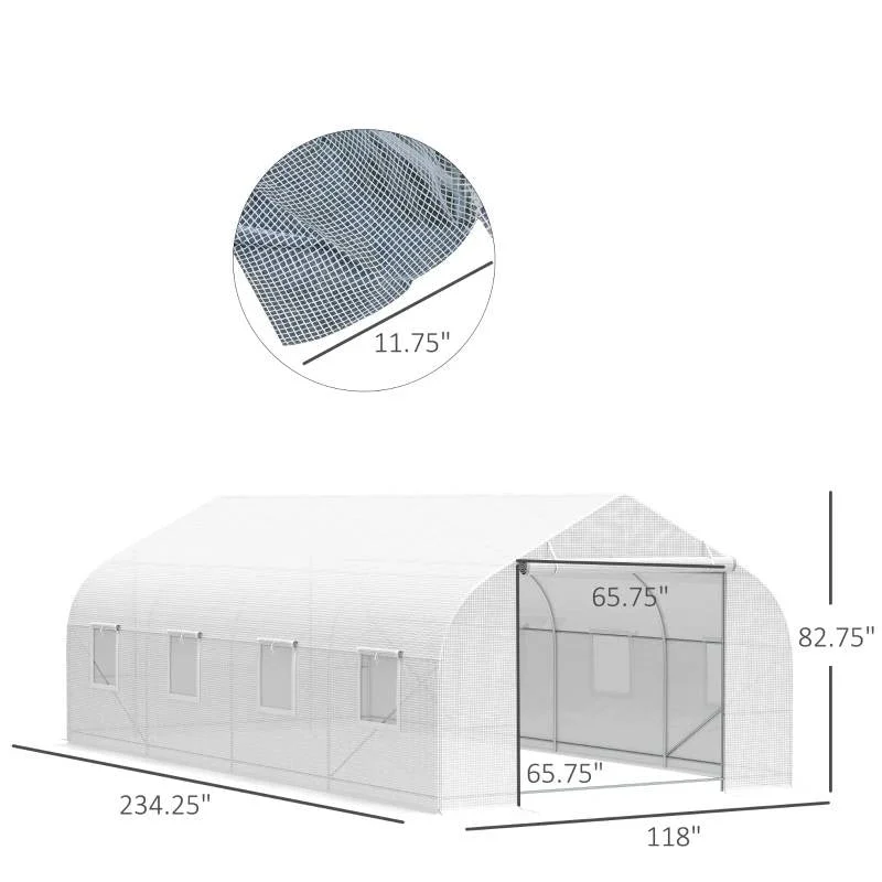 19.5 Ft x 9.8 Ft Outdoor Greenhouse w/ White PE Cover and Heavy Duty Steel Frame - Image 5