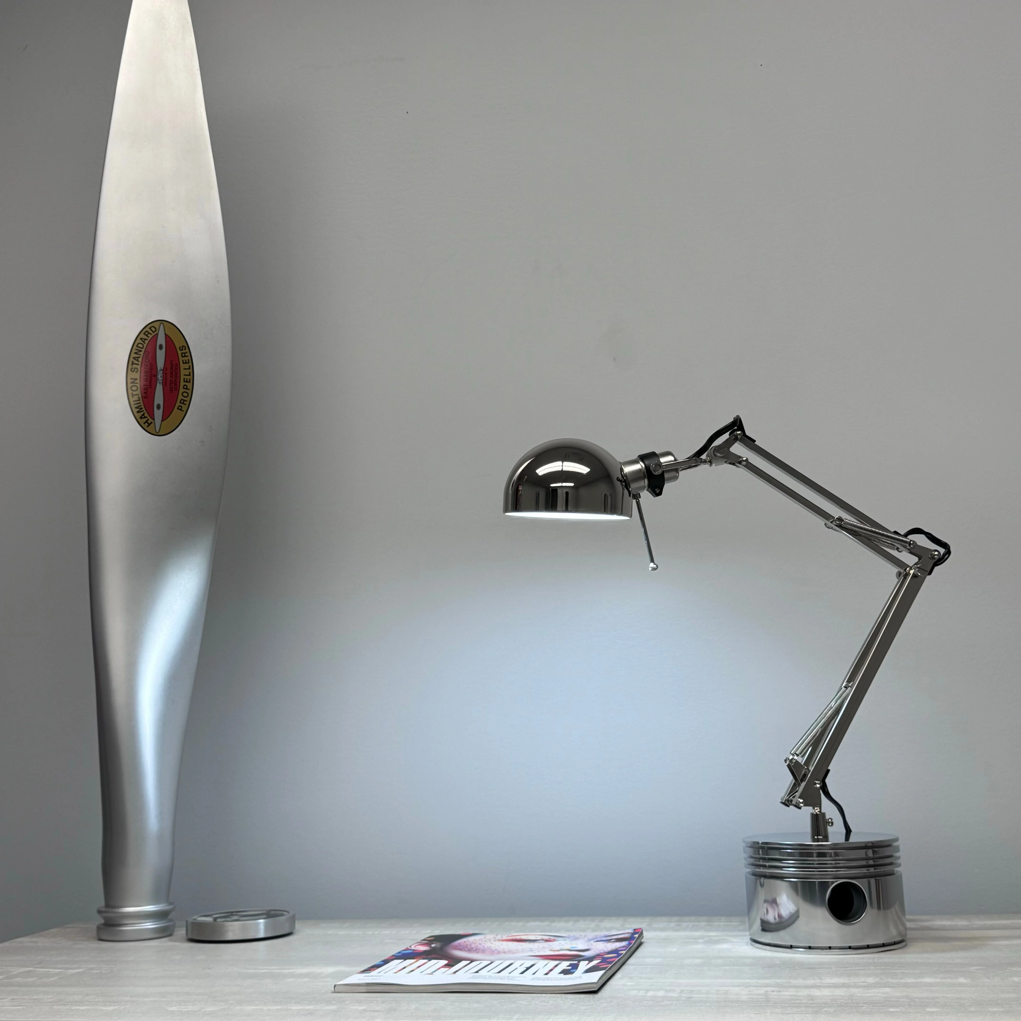 1940's Pratt & Whitney WWII R-2800 Corsair F4U Corsair Airplane Polished Chrome Radial Engine Piston Desk Task Lamp - Image 12