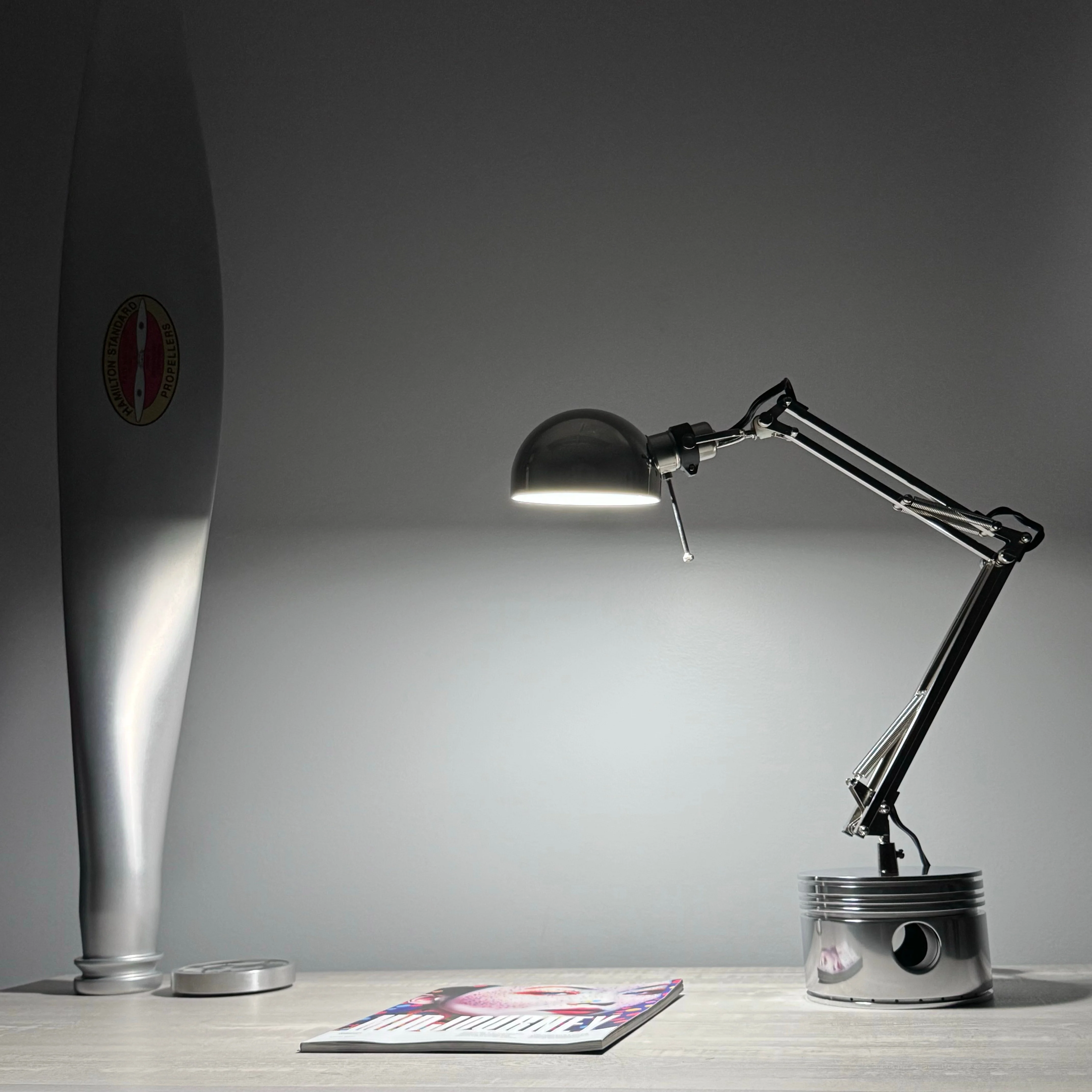 1940's Pratt & Whitney WWII R-2800 Corsair F4U Corsair Airplane Polished Chrome Radial Engine Piston Desk Task Lamp - Image 13