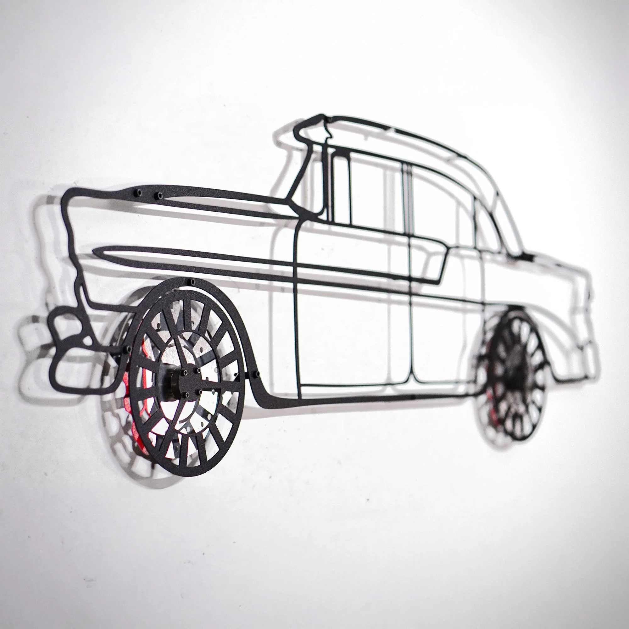 1956 Chevrolet Bel Air Wall Art – Classic Steel Silhouette with Spinning Wheels-KAFMEKA020 - Image 3