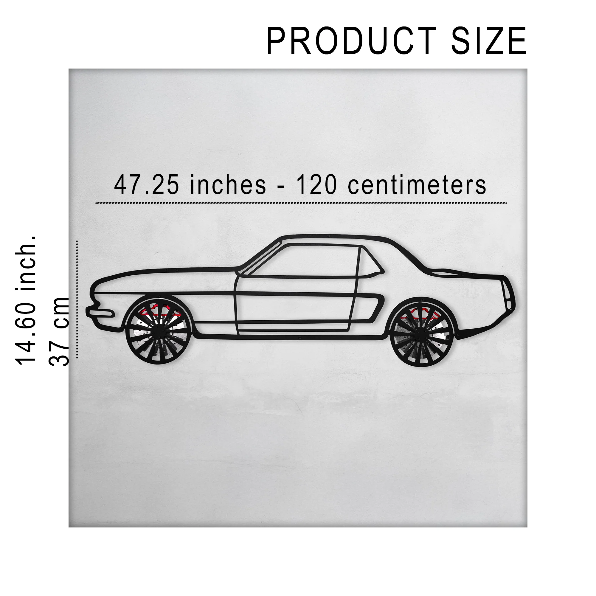 1964 Ford Mustang Wall Art – Classic Steel Silhouette with Spinning Wheels-KAFMEKA025 - Image 11