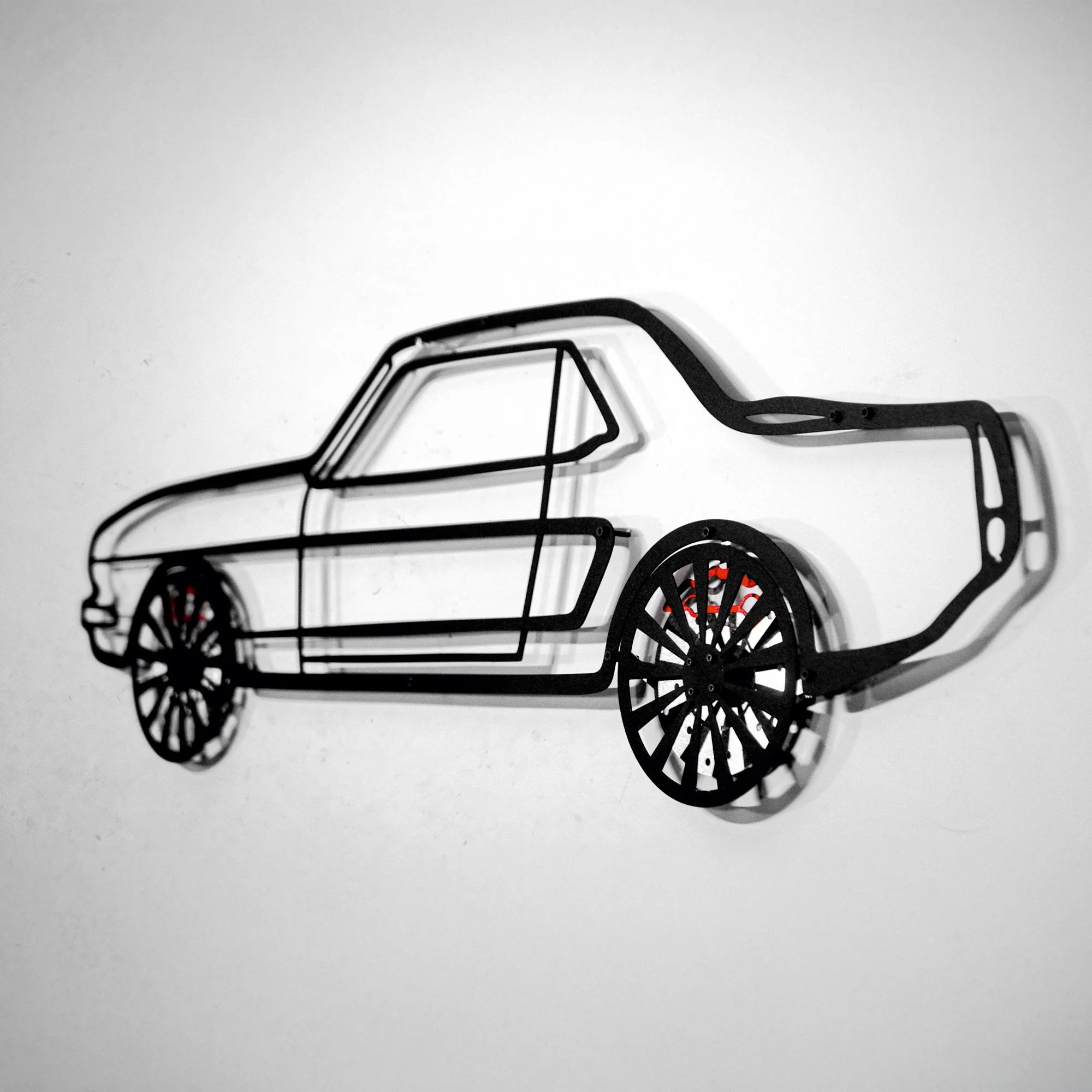 1964 Ford Mustang Wall Art – Classic Steel Silhouette with Spinning Wheels-KAFMEKA025 - Image 4