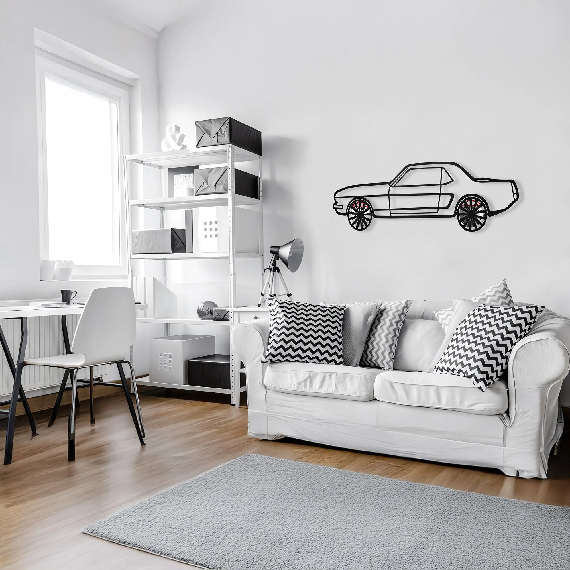 1964 Ford Mustang Wall Art – Classic Steel Silhouette with Spinning Wheels-KAFMEKA025 - Image 9