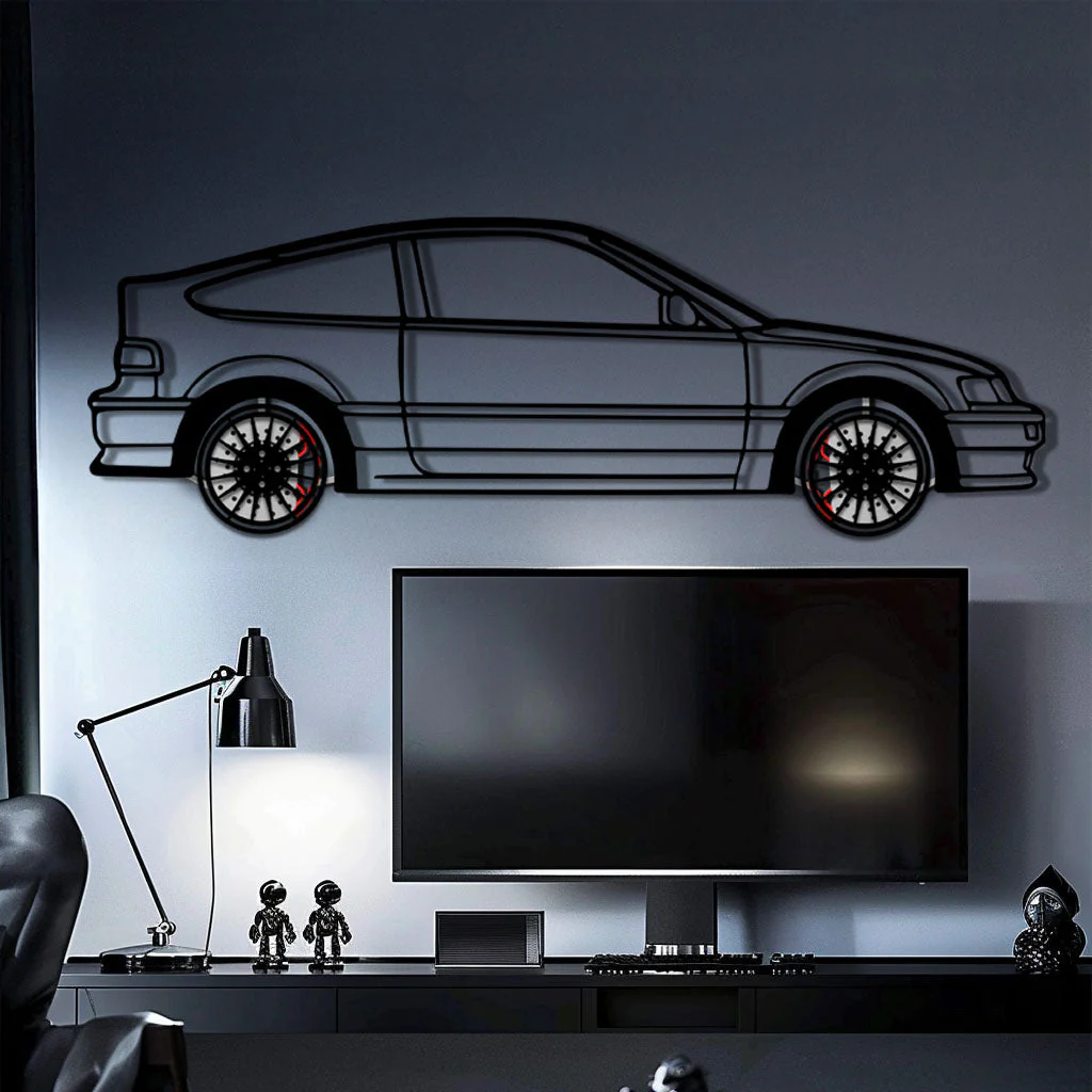 1990 Honda CRX Metal Car Wall Art with Rotating Wheels - JDM Classic Silhouette - Interactive Automotive Wall Decor - KAFMEKA144 - Image 10