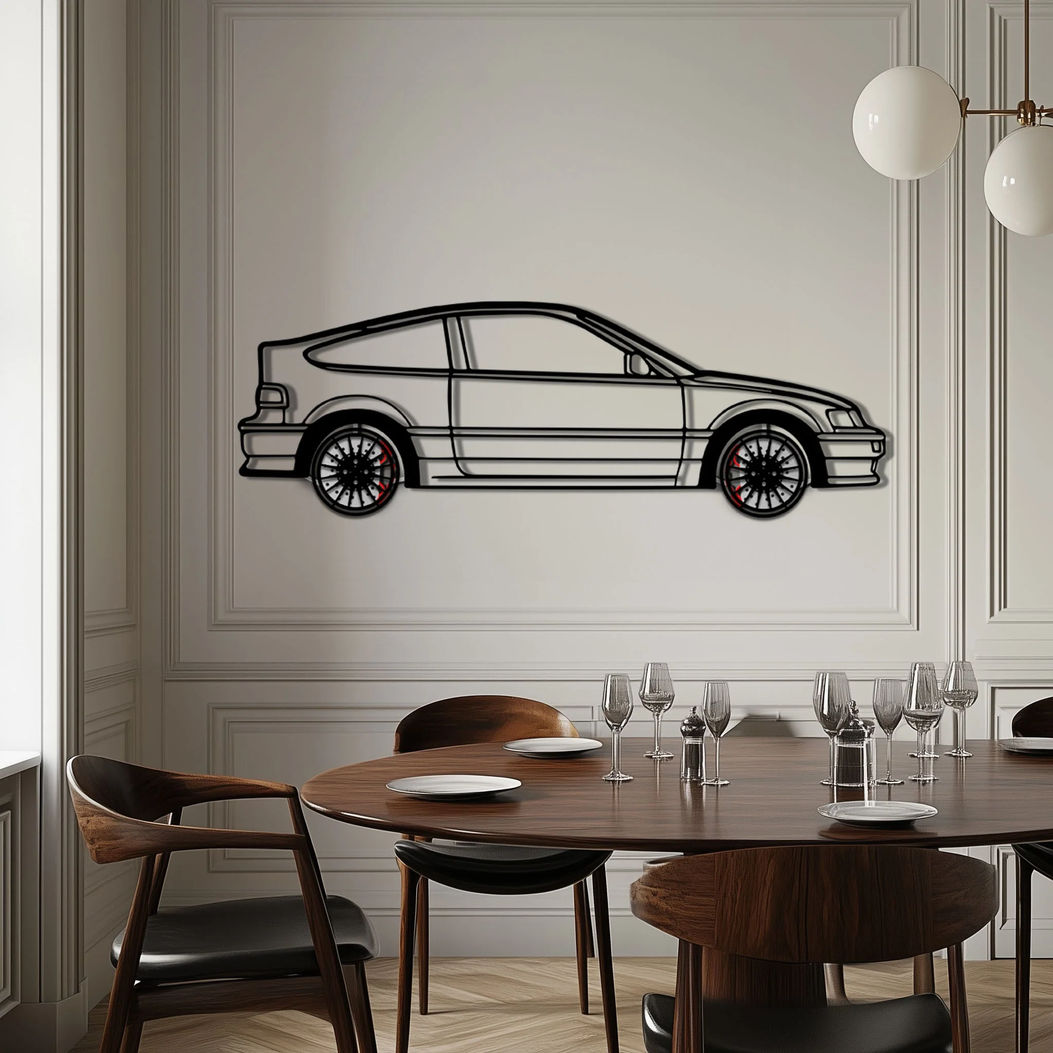 1990 Honda CRX Metal Car Wall Art with Rotating Wheels - JDM Classic Silhouette - Interactive Automotive Wall Decor - KAFMEKA144 - Image 3