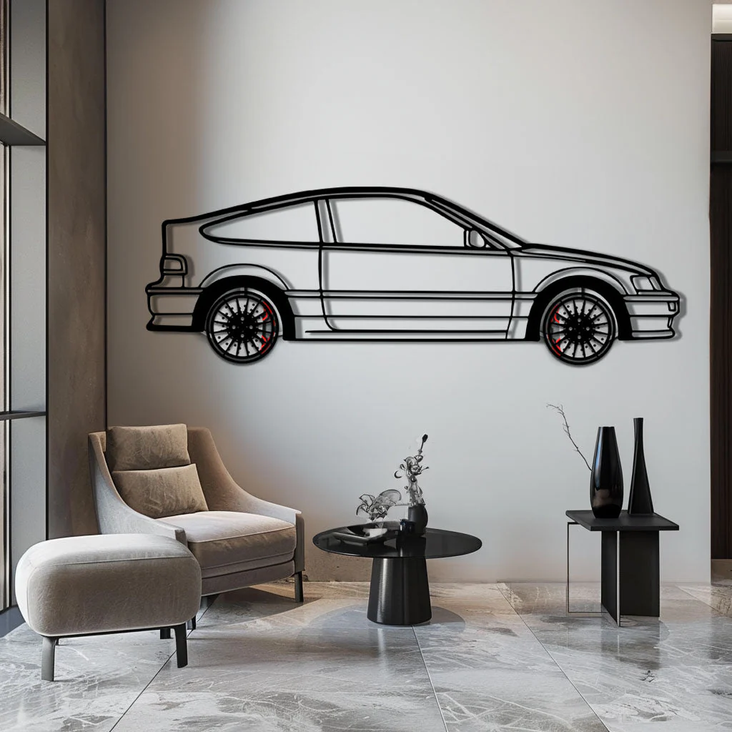 1990 Honda CRX Metal Car Wall Art with Rotating Wheels - JDM Classic Silhouette - Interactive Automotive Wall Decor - KAFMEKA144 - Image 4