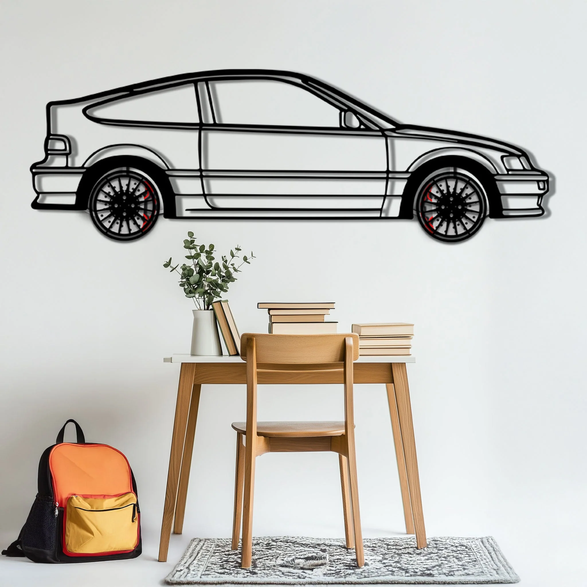 1990 Honda CRX Metal Car Wall Art with Rotating Wheels - JDM Classic Silhouette - Interactive Automotive Wall Decor - KAFMEKA144 - Image 5