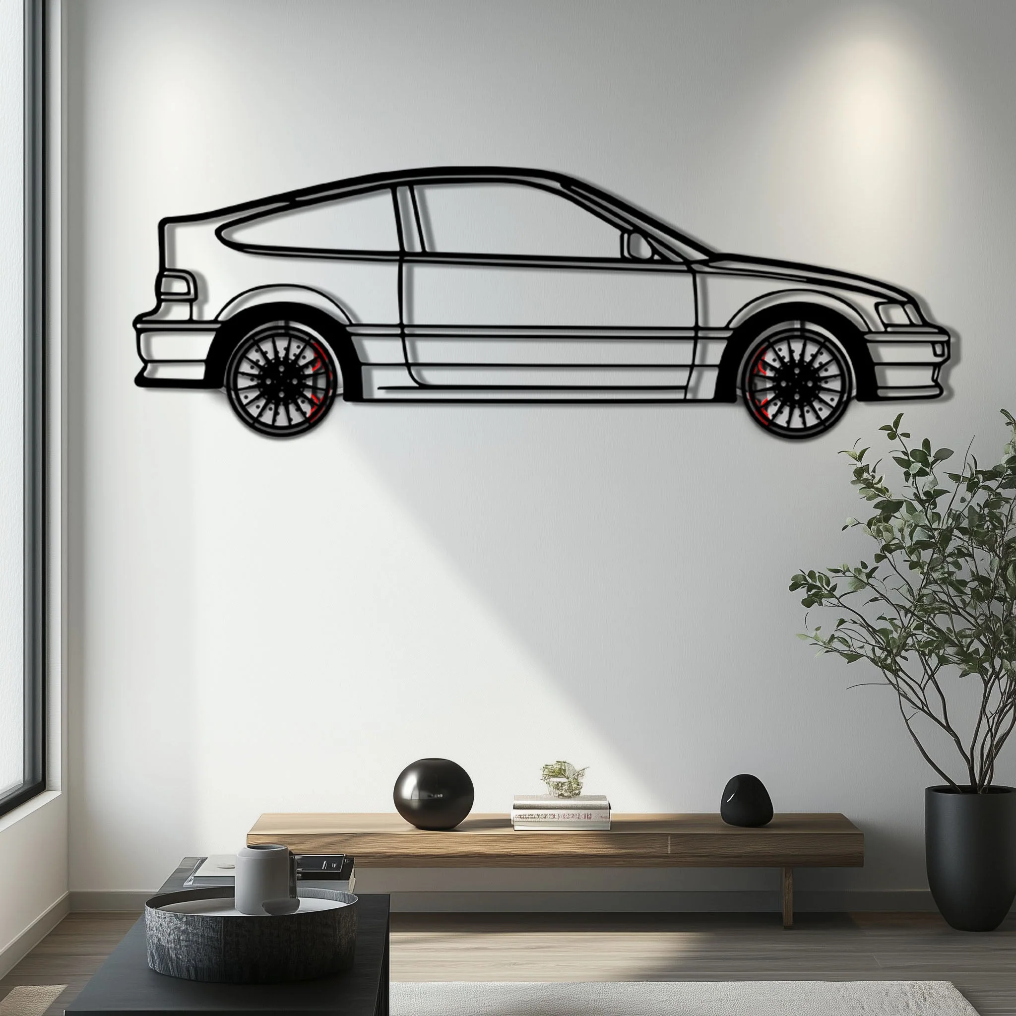 1990 Honda CRX Metal Car Wall Art with Rotating Wheels - JDM Classic Silhouette - Interactive Automotive Wall Decor - KAFMEKA144 - Image 6