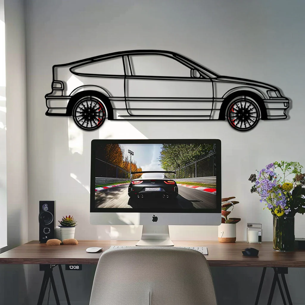 1990 Honda CRX Metal Car Wall Art with Rotating Wheels - JDM Classic Silhouette - Interactive Automotive Wall Decor - KAFMEKA144 - Image 8