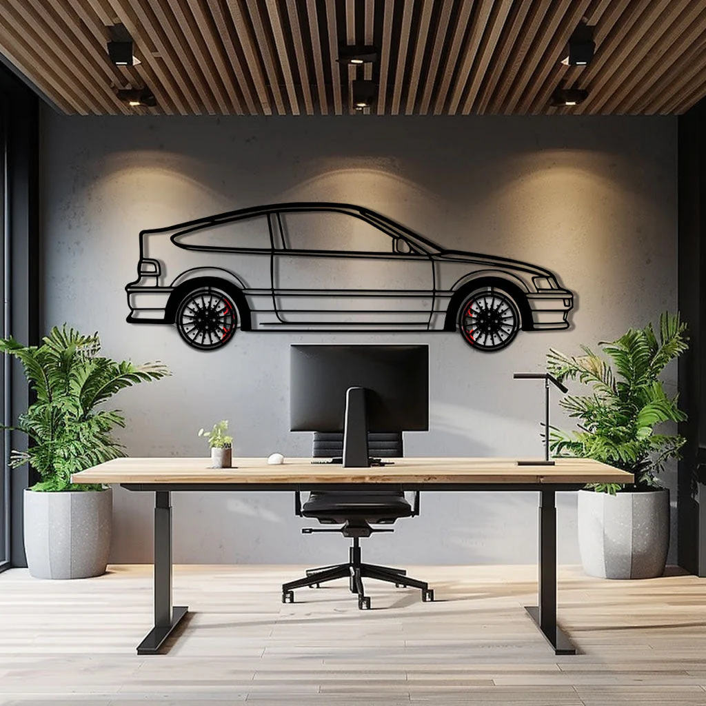 1990 Honda CRX Metal Car Wall Art with Rotating Wheels - JDM Classic Silhouette - Interactive Automotive Wall Decor - KAFMEKA144 - Image 9
