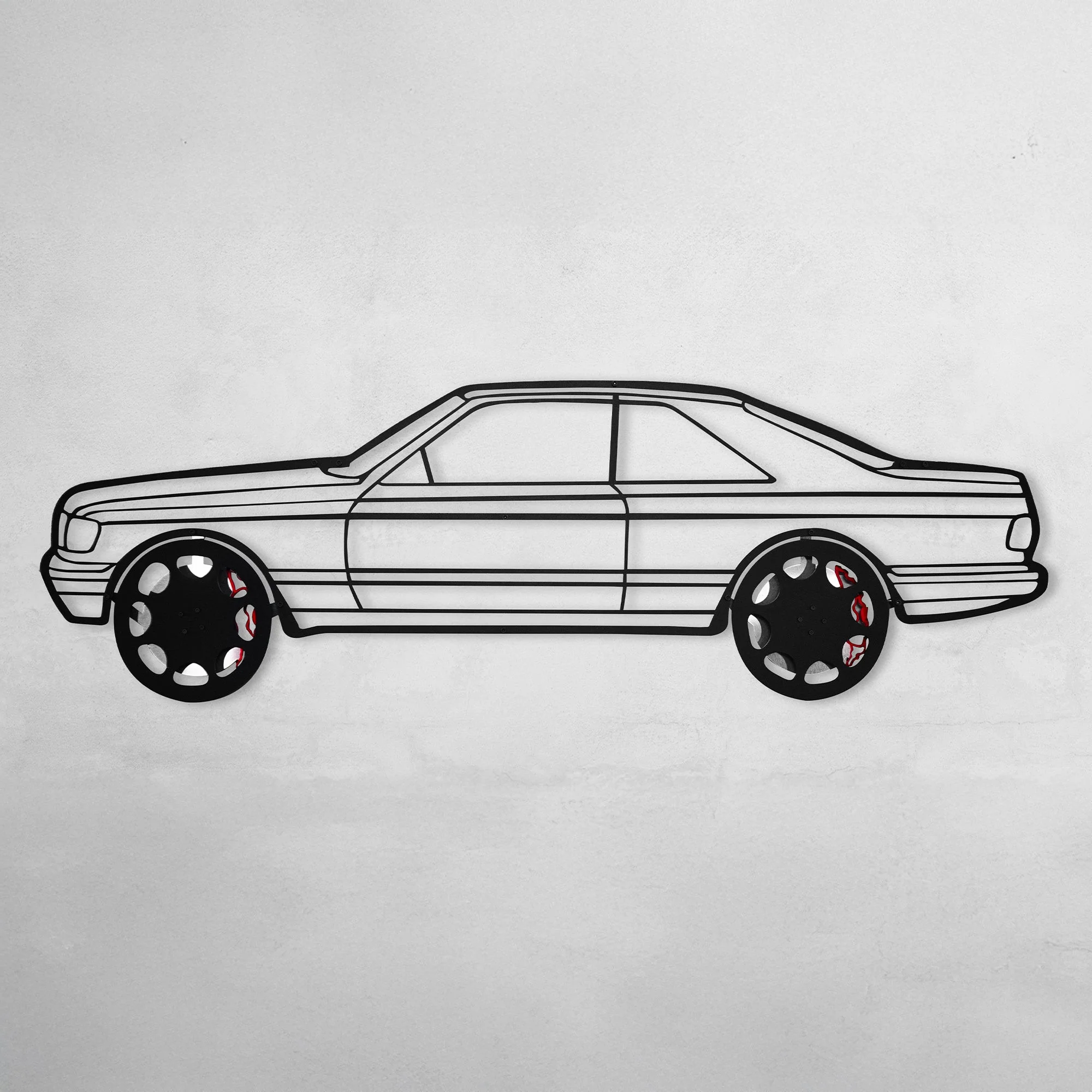 1990 Mercedes-Benz 500 SEC Wall Art – Steel Silhouette with Spinning Wheels-KAFMEKA032