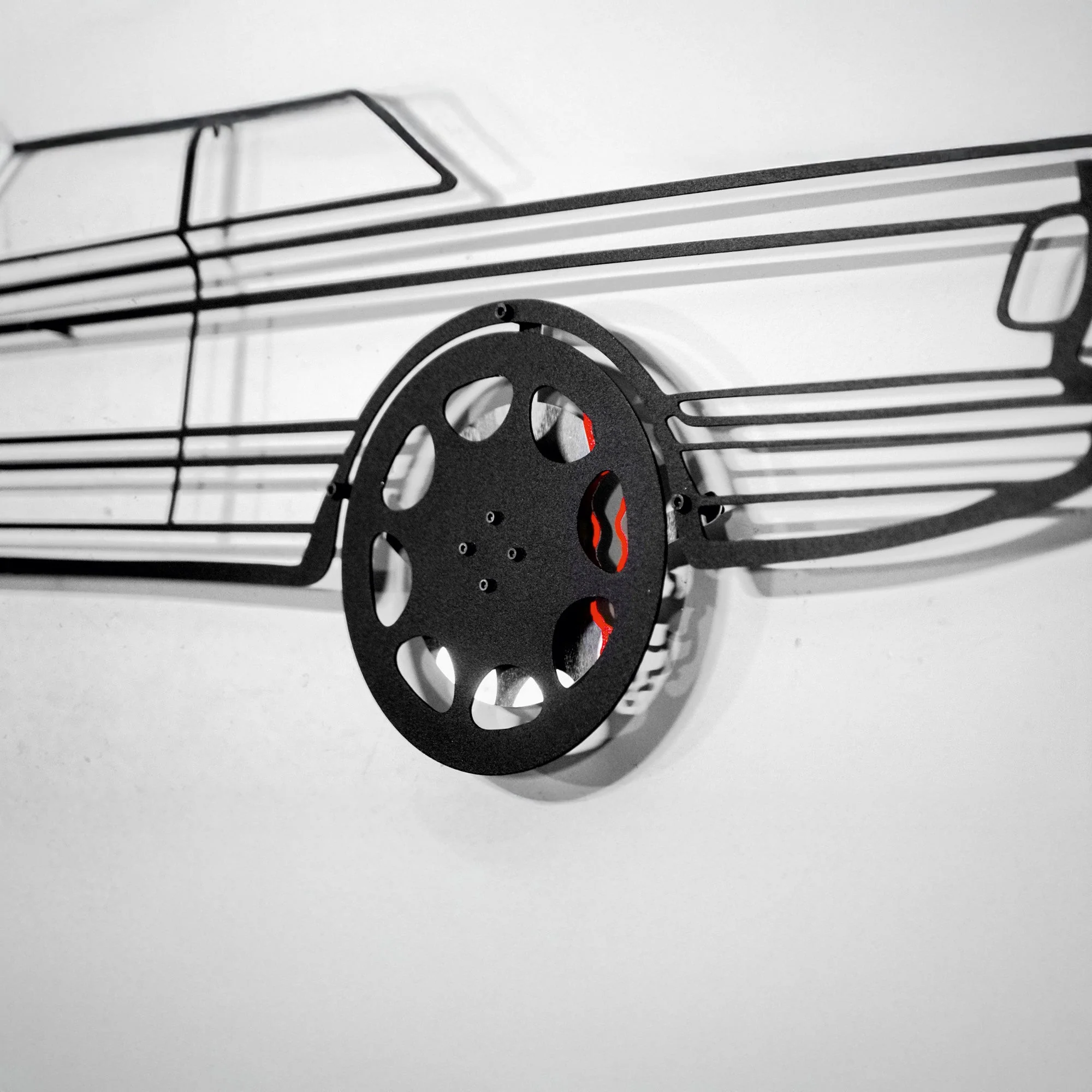 1990 Mercedes-Benz 500 SEC Wall Art – Steel Silhouette with Spinning Wheels-KAFMEKA032 - Image 6