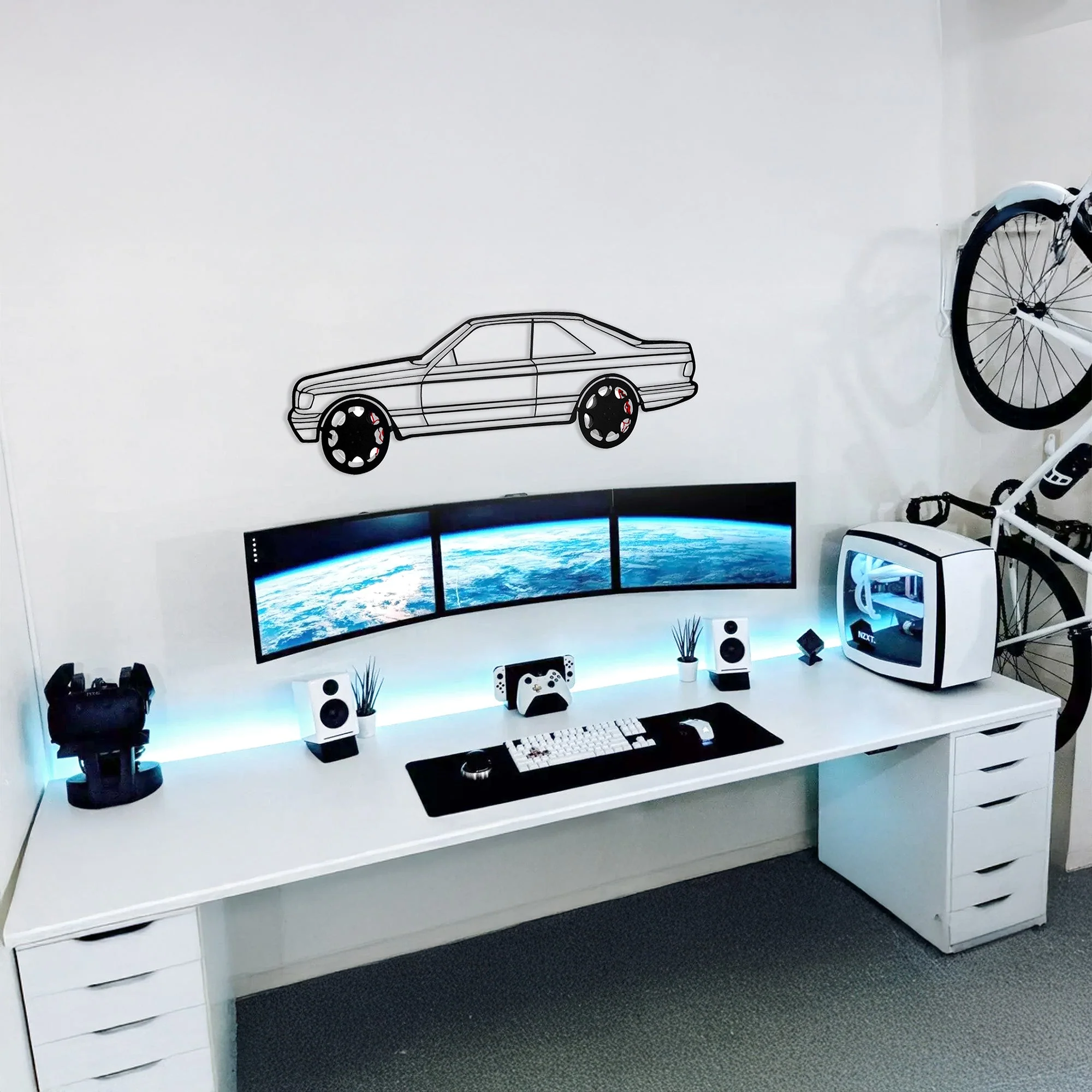1990 Mercedes-Benz 500 SEC Wall Art – Steel Silhouette with Spinning Wheels-KAFMEKA032 - Image 7