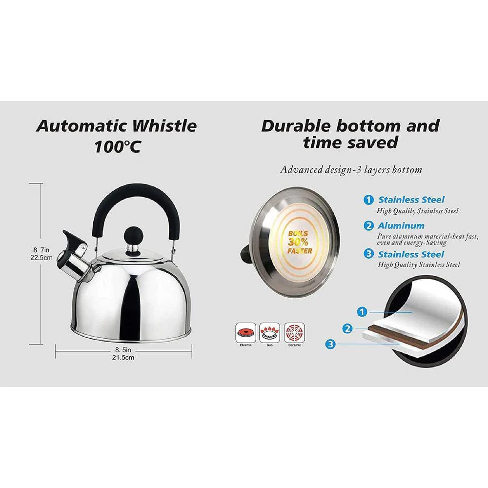 2.5 Quart Stainless Steel Whistling Teapot Kettle with Stay Cool Handle - Image 3