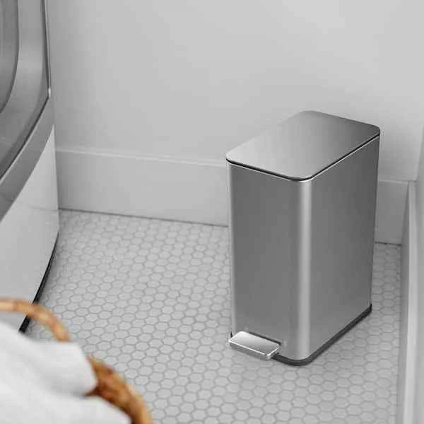 2.6 Gallon Slim Rectangular Stainless Steel Kitchen Bathroom Step Trash Can - Image 2