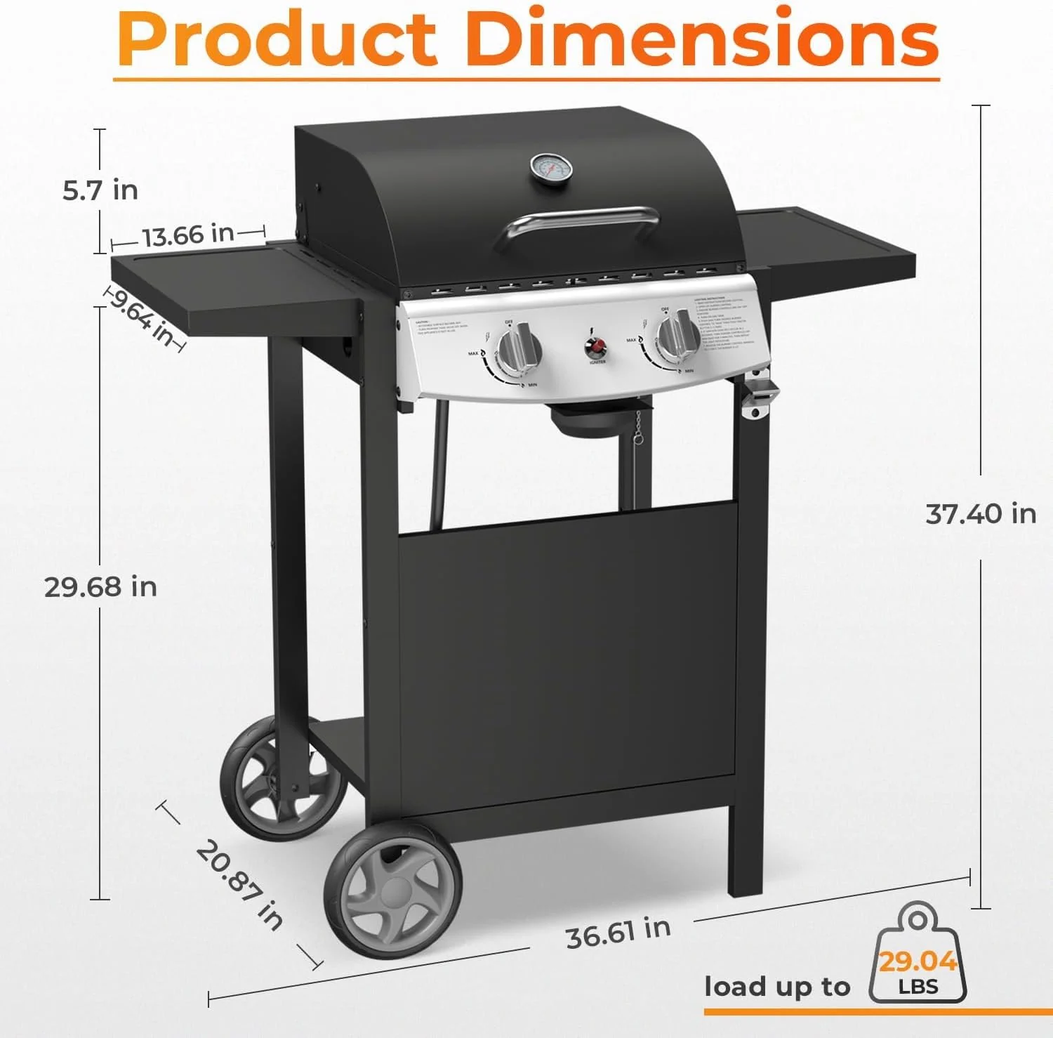 2-Burner Propane Gas Grill,228 Sq. Inch Cooking Area,Outdoor Camping Picnic for Patio,Party,Black - Image 2