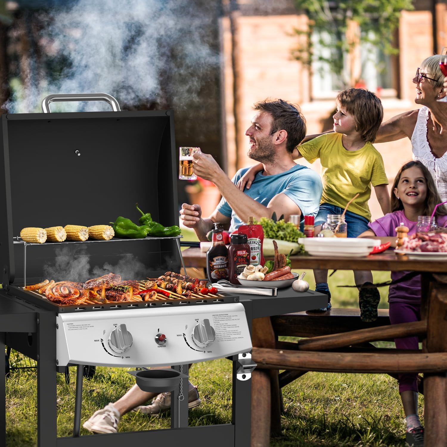 2-Burner Propane Gas Grill,228 Sq. Inch Cooking Area,Outdoor Camping Picnic for Patio,Party,Black - Image 6