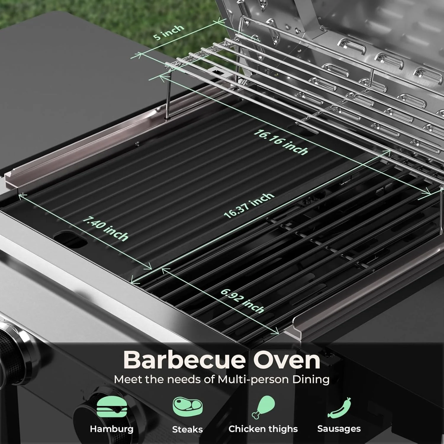 2-Burner Stainless Steel Propane Grill, 16,000 BTU Portable Gas BBQ with Electronic Ignition - Image 3