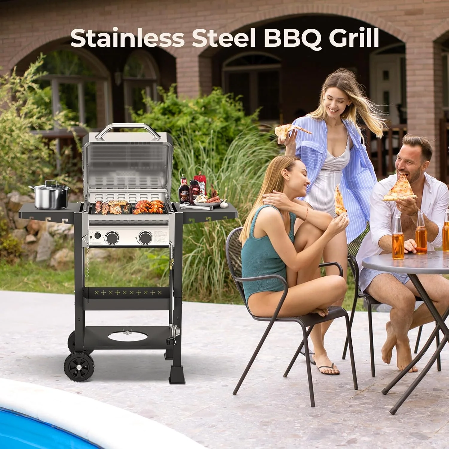 2-Burner Stainless Steel Propane Grill, 16,000 BTU Portable Gas BBQ with Electronic Ignition - Image 8
