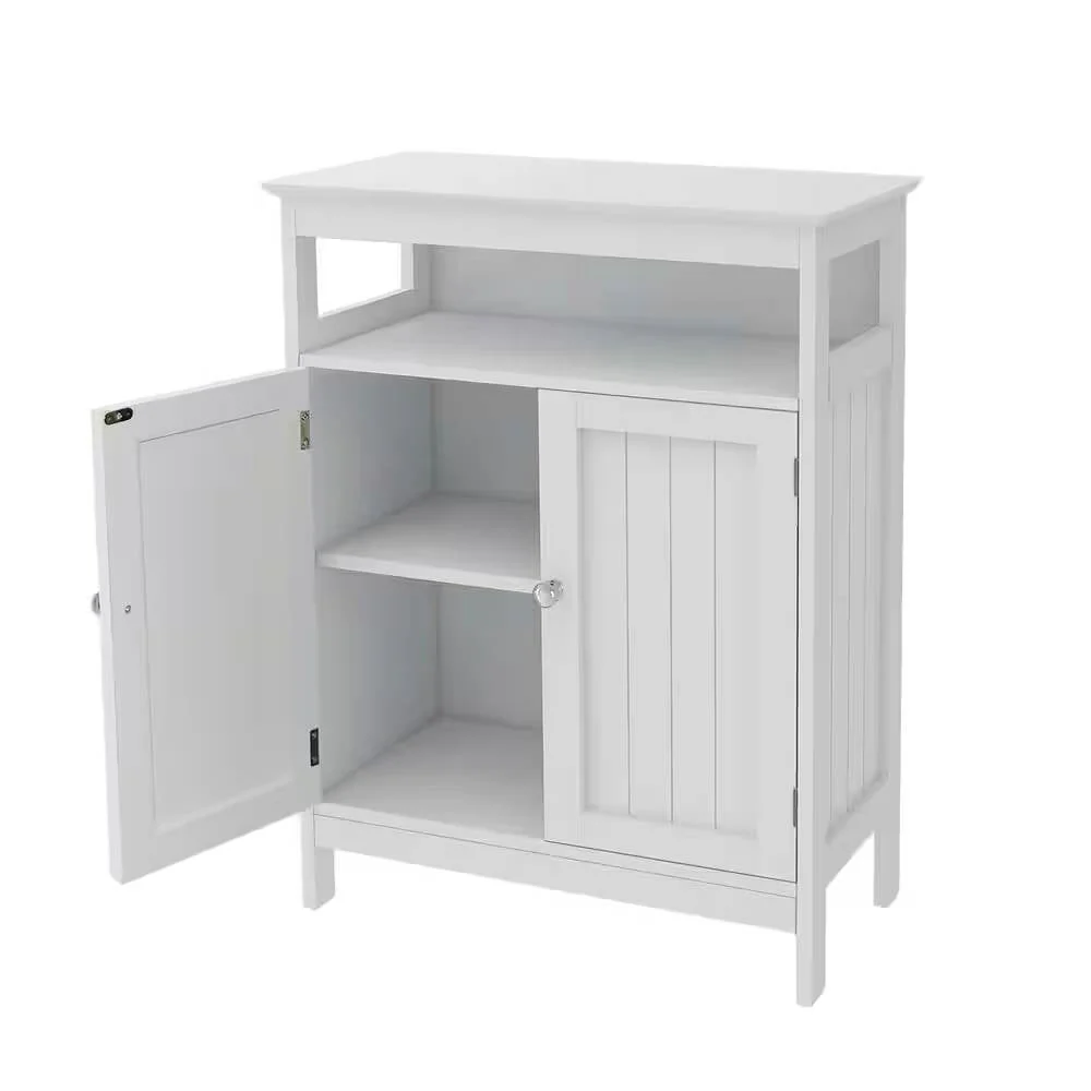 2-Door Bathroom Linen Cabinet with Storage Shelf in White Wood Finish - Image 4