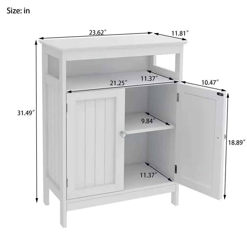 2-Door Bathroom Linen Cabinet with Storage Shelf in White Wood Finish - Image 5