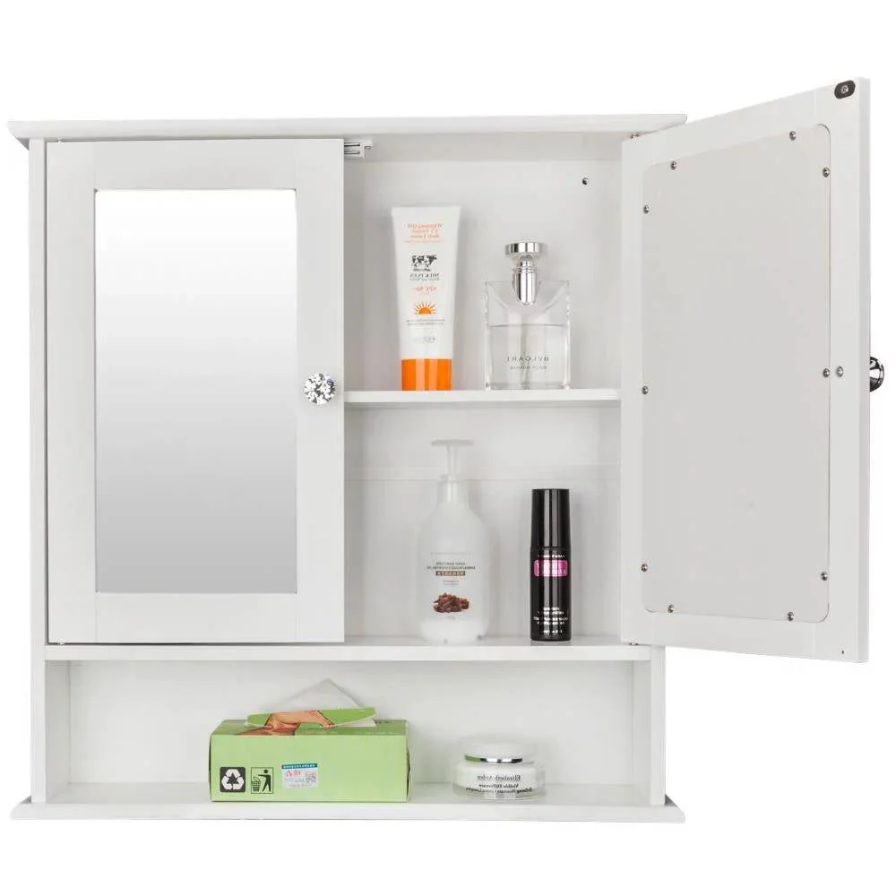 2-Door Wall Mounted Bathroom Medicine Cabinet with Mirror in White - Image 2