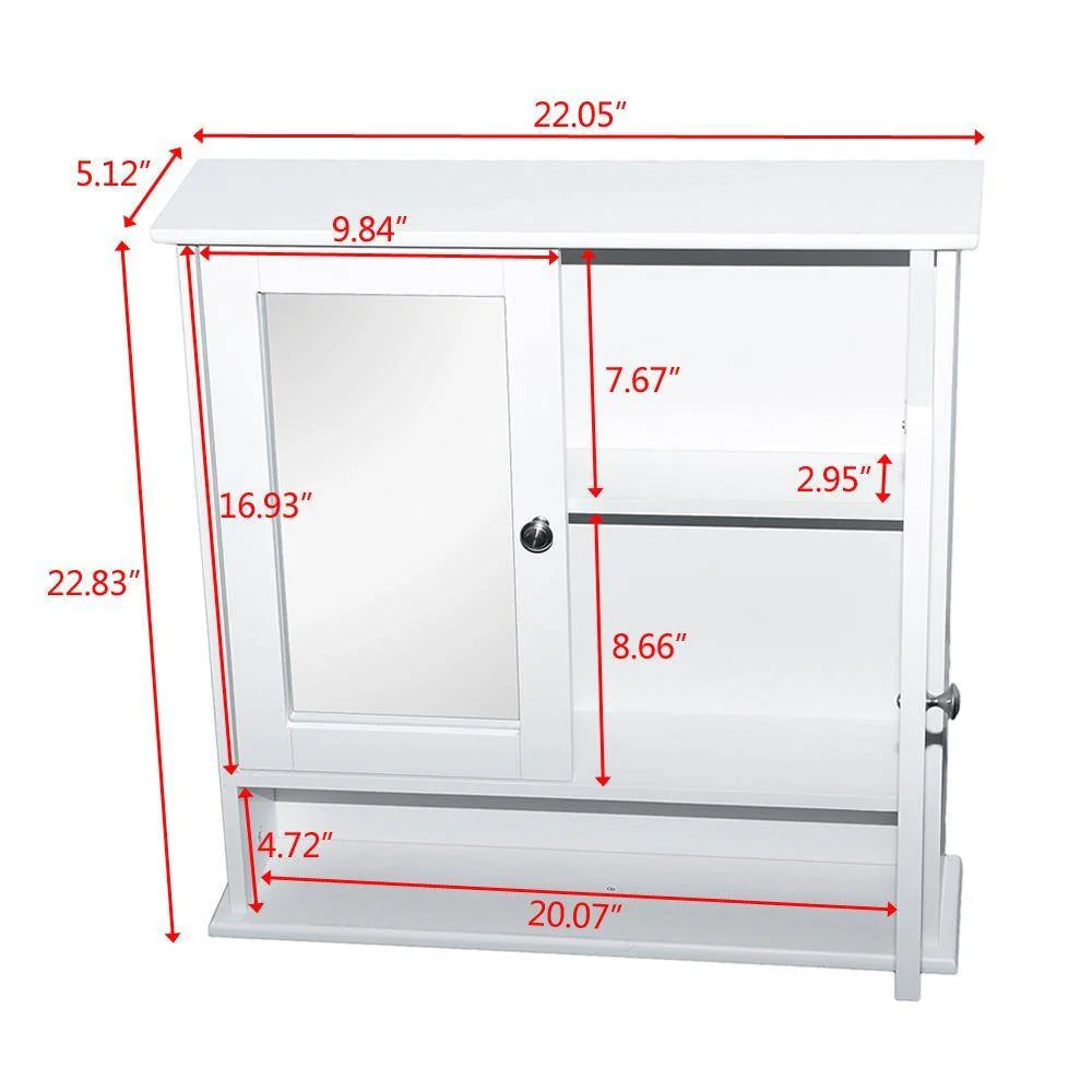 2-Door Wall Mounted Bathroom Medicine Cabinet with Mirror in White - Image 4