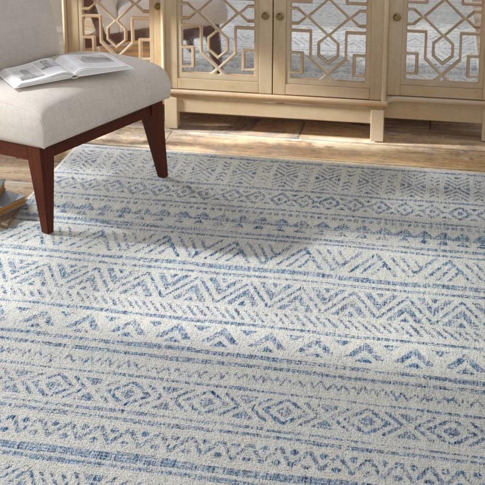 2 ft. x 3 ft. Blue Grey Chevron Coastal Boho Style Indoor Outdoor Area Rug - Image 4