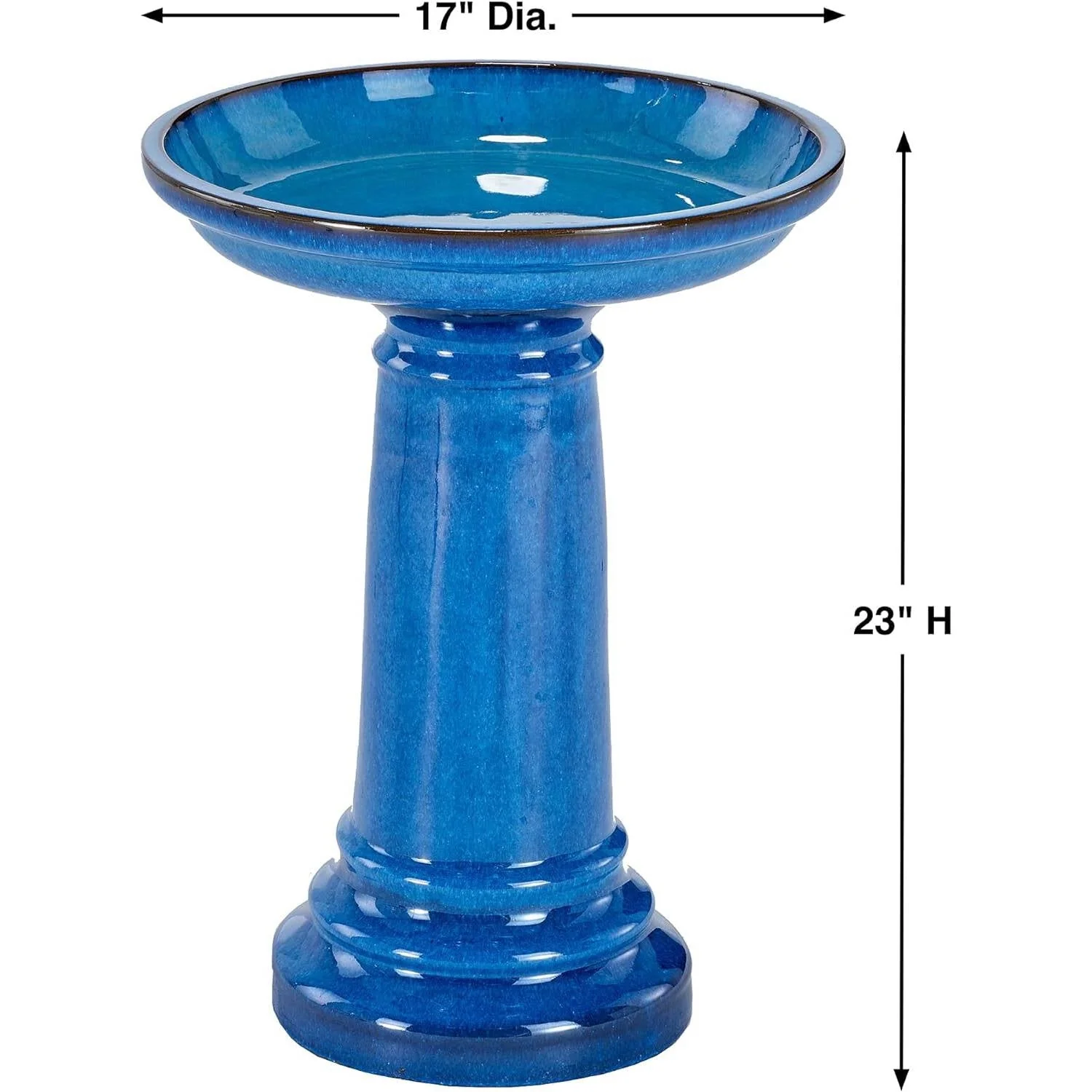 2 Gallon Blue Ceramic Traditional Outdoor Patio Garden Birdbath - Image 3