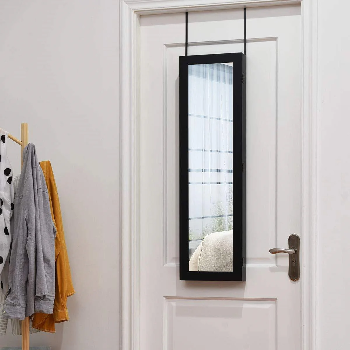 2-in-1 Black Wall or Door Mounted Jewelry Organizer Full Length Mirror - Image 3