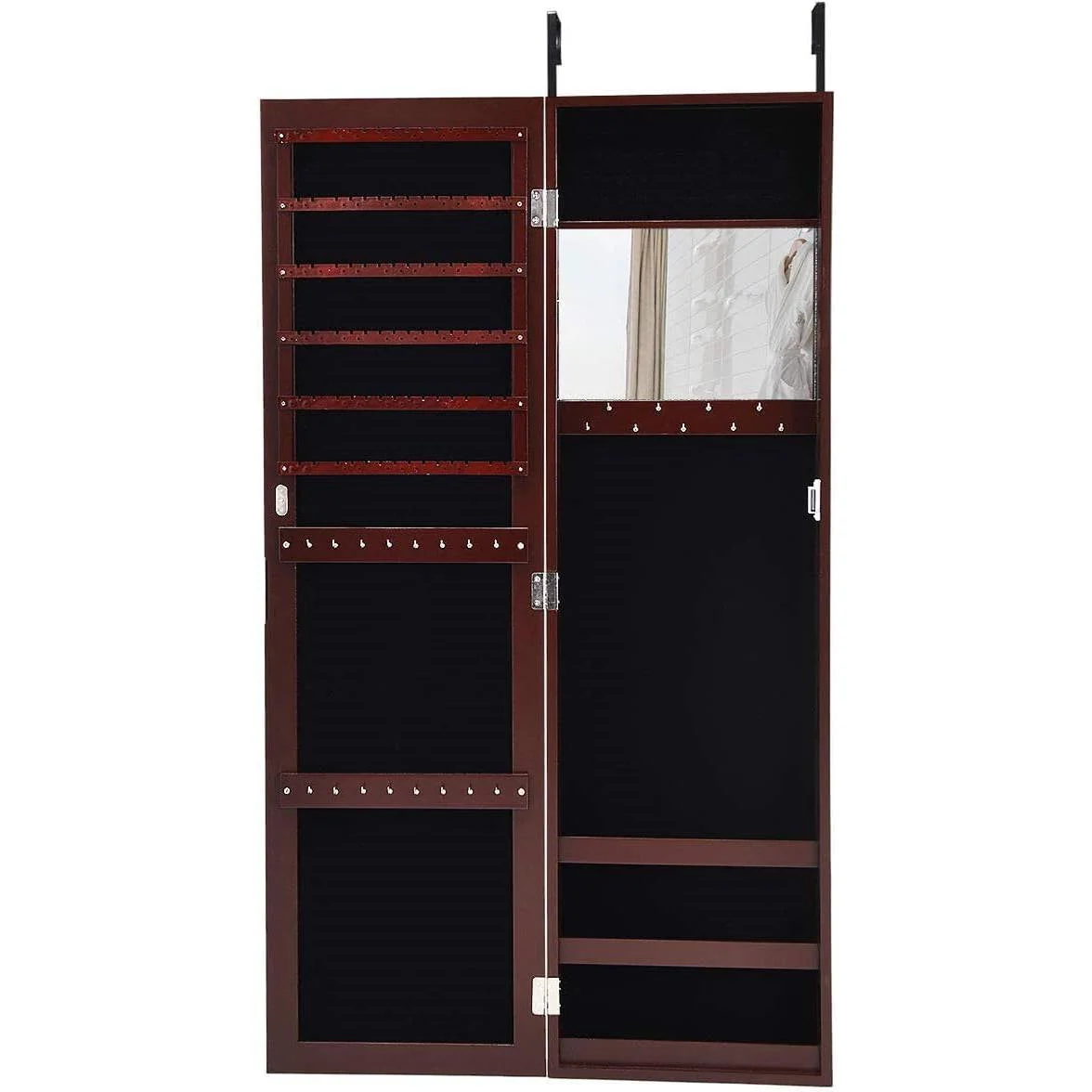 2-in-1 Dark Brown Wall or Door Mounted Jewelry Organizer Full Length Mirror - Image 3