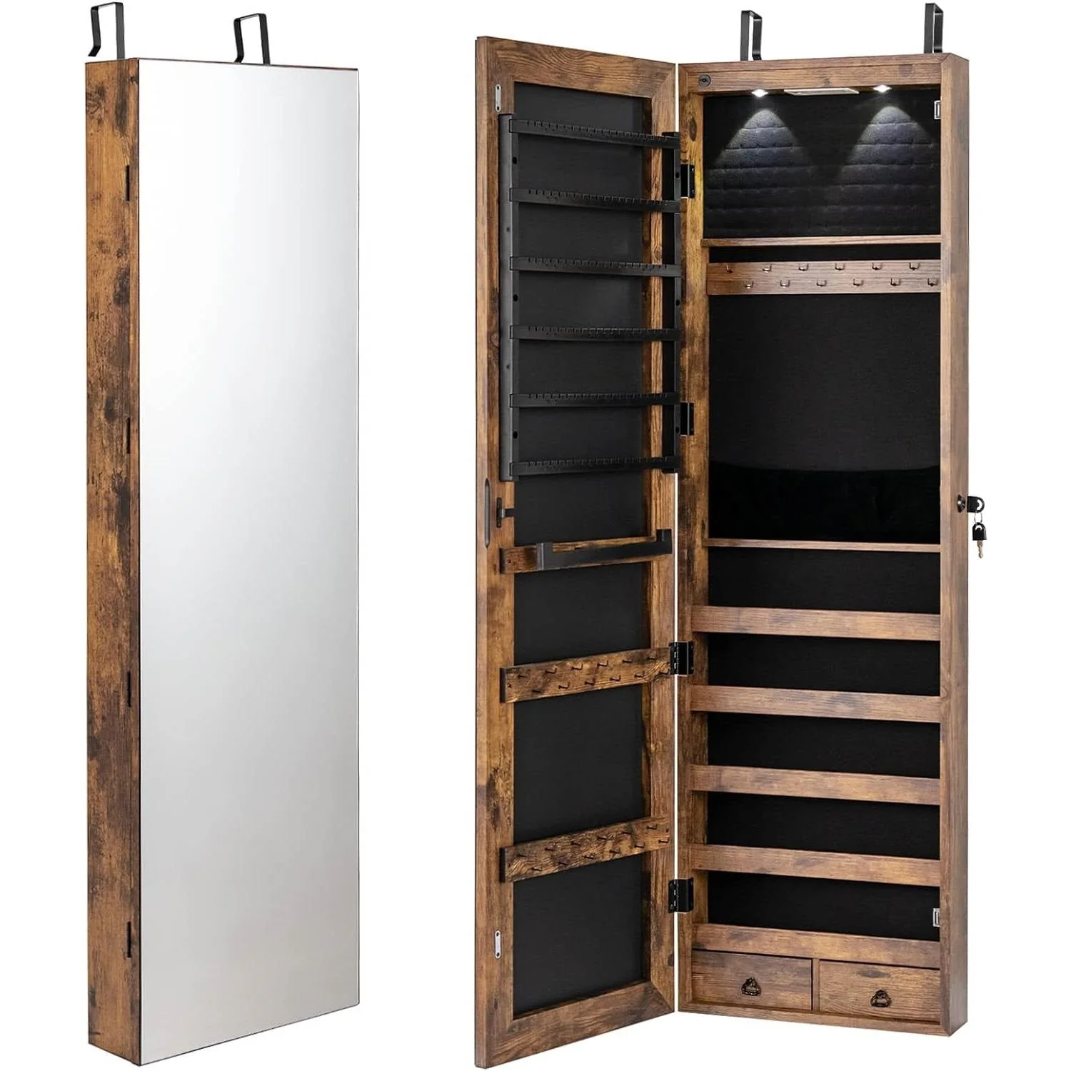 2-in-1 Door/Wall Mounted Jewelry Armoire Full Length Mirror in Brown Wood Finish - Image 2