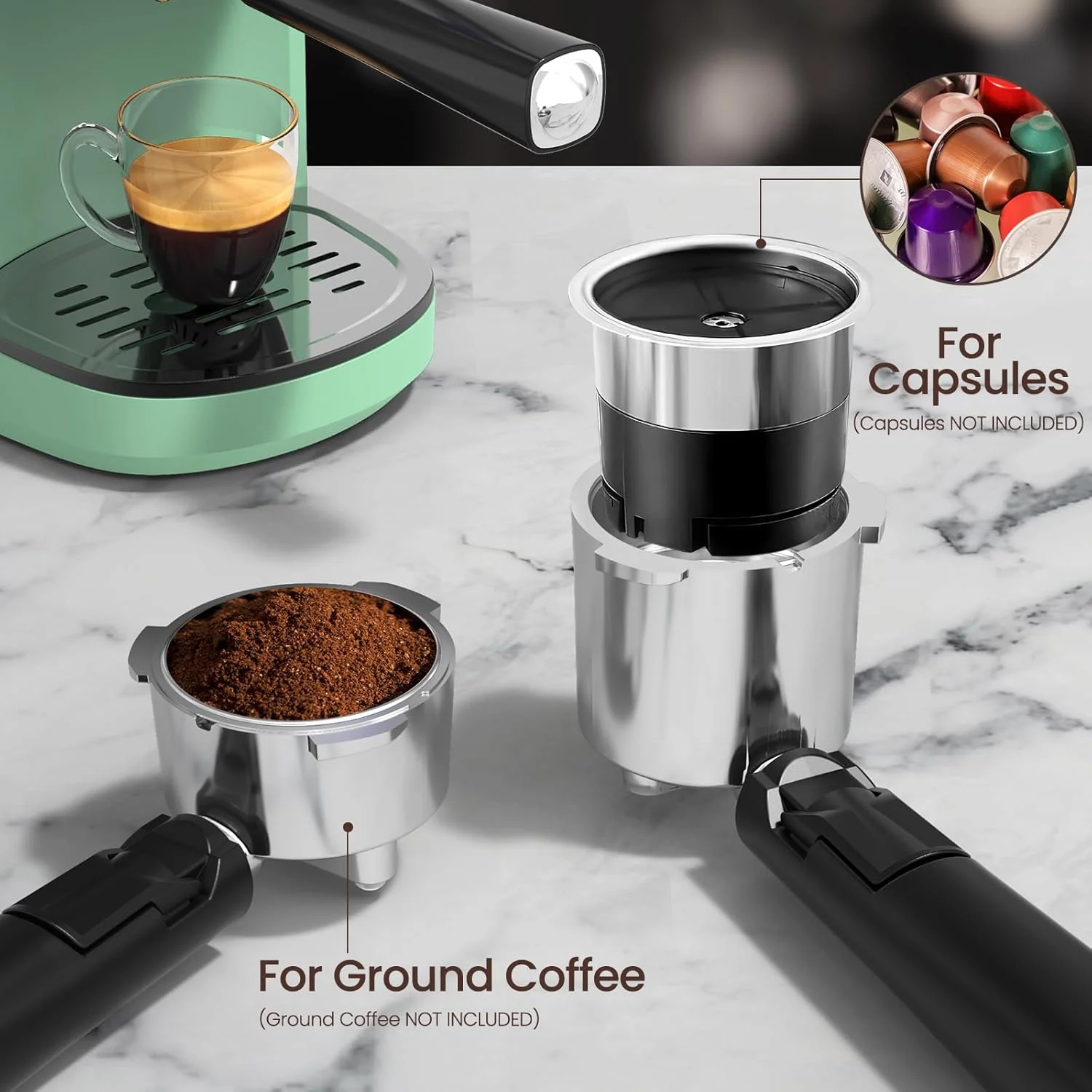 2 in 1 Espresso Machines Support Capsule Coffee Automatic Cappuccino Coffee Maker CM8054 - Image 25