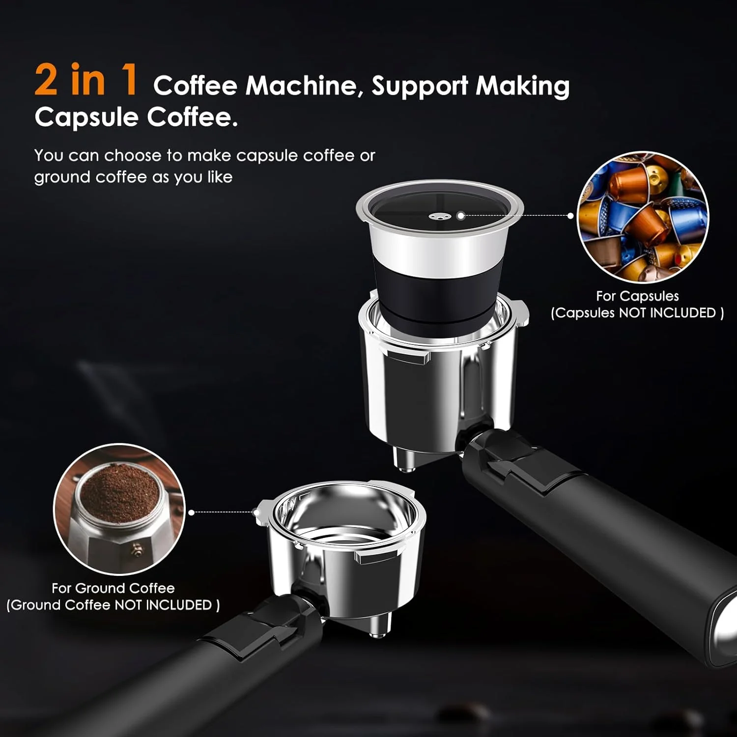 2 in 1 Espresso Machines Support Capsule Coffee Automatic Cappuccino Coffee Maker CM8054 - Image 3