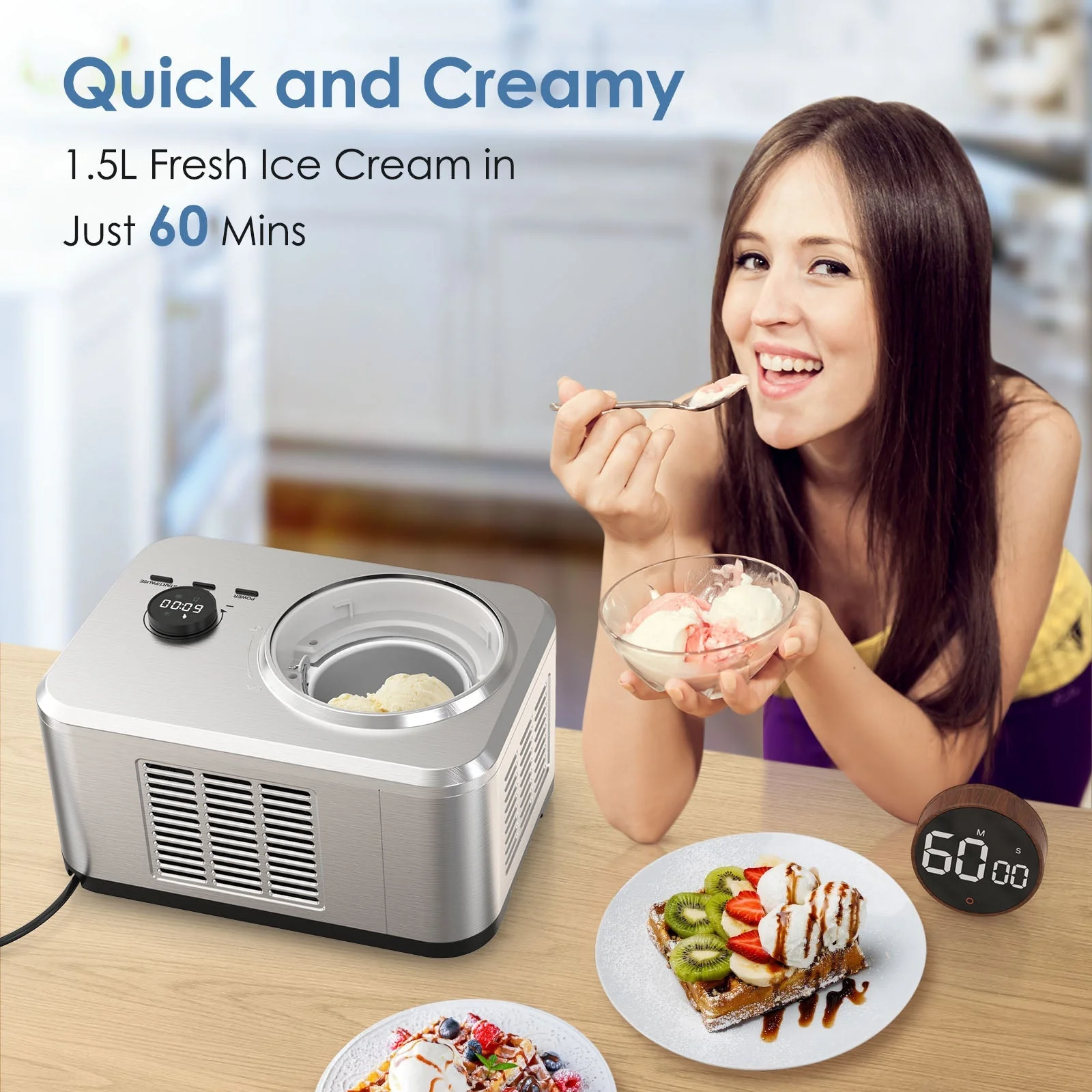 2 in 1 Ice Cream Machine for Gelato Yogurt Sorbet IC3915SY - Image 3