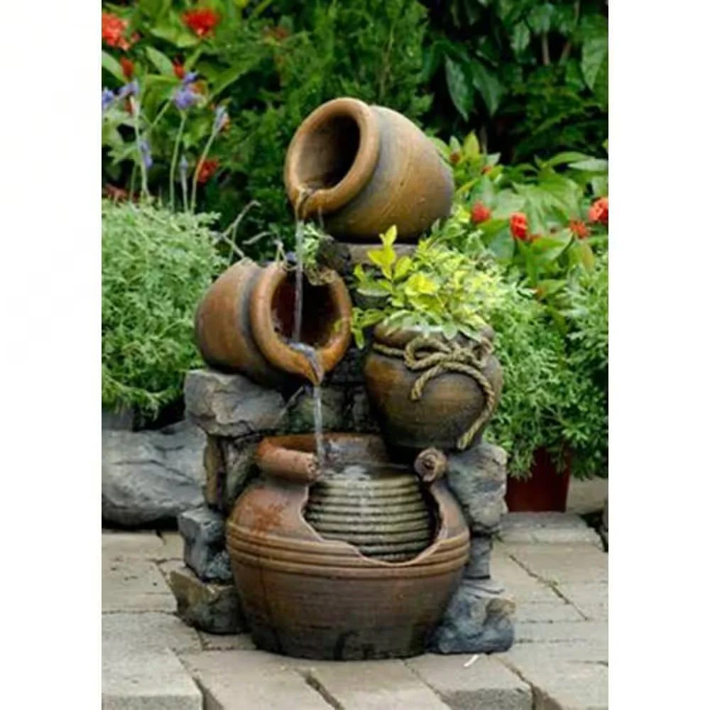 2-in-1 Outdoor Polyresin 15-Gallon Pouring Pots Water Fountain Planter - Image 2