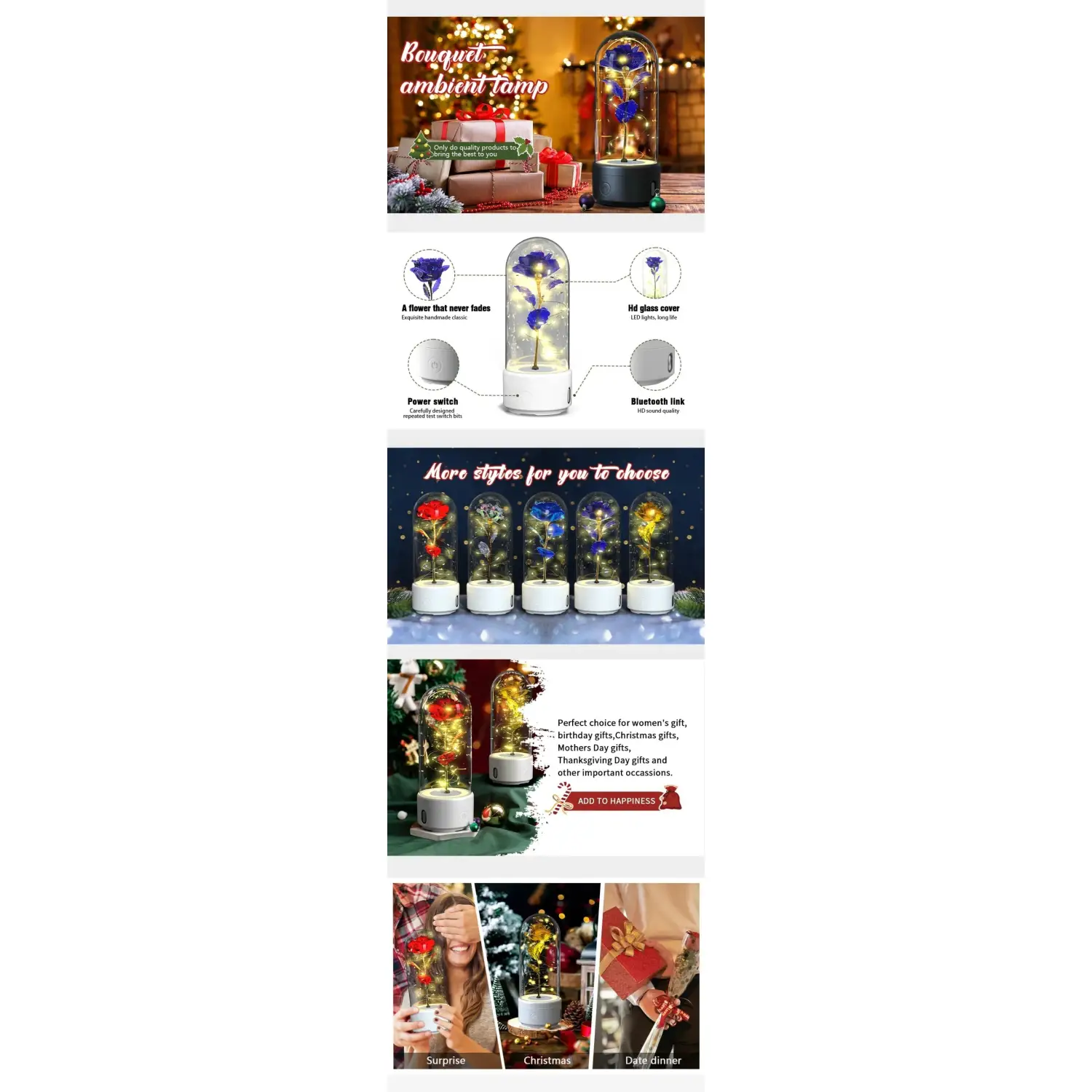 2 In 1 Rose Flowers in Creative LED Glass Lamp with Bluetooth for Home Decor - Image 10